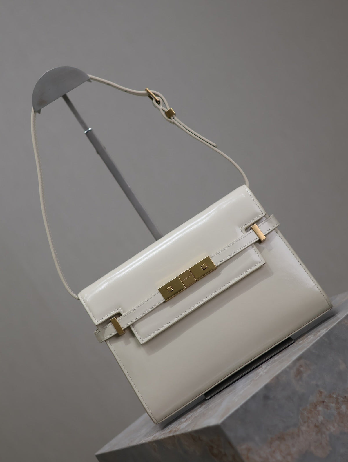 Saint Laurent Manhattan Small 24 in White Smooth Lambskin Gold Hardware Bag