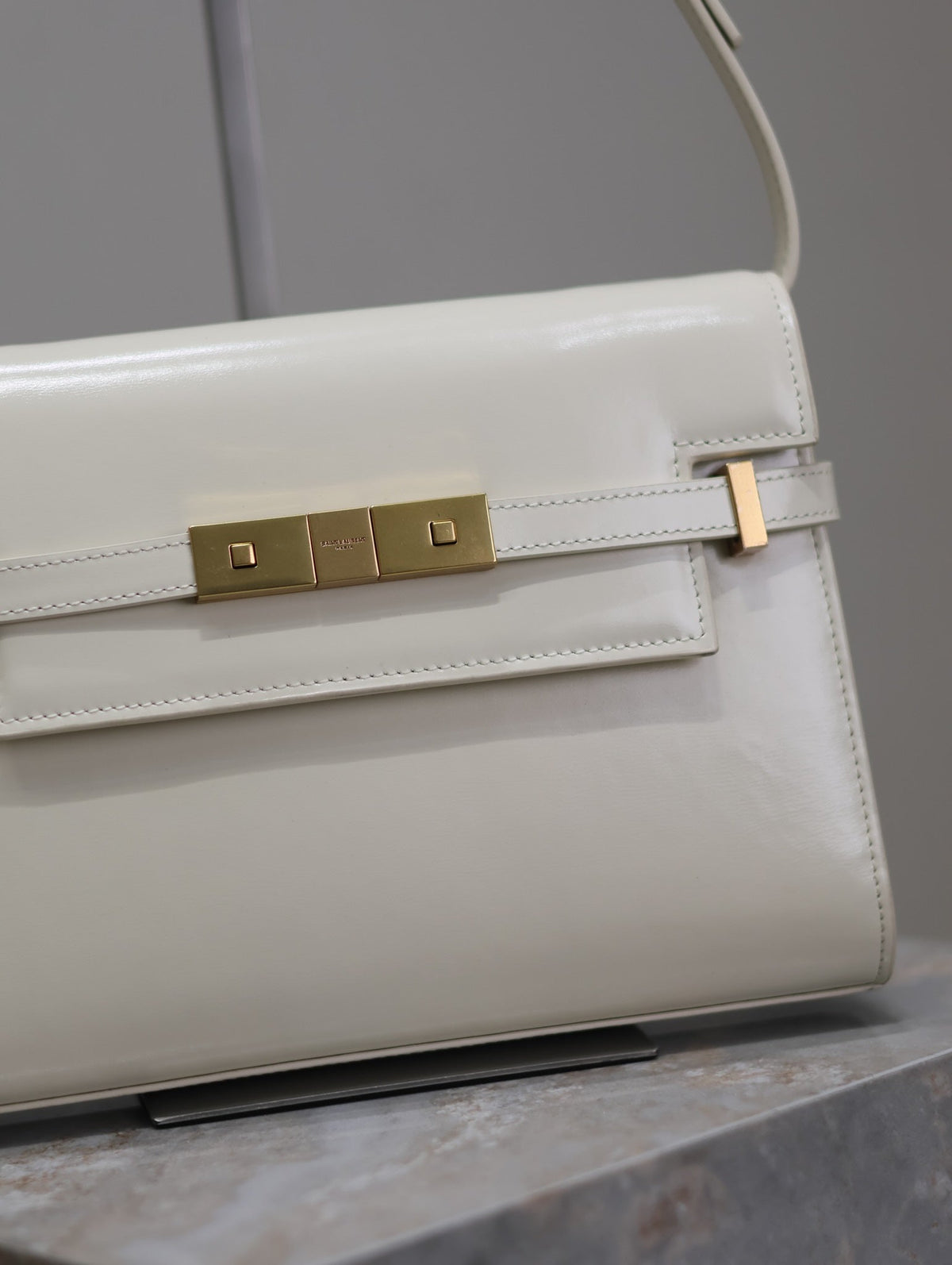 Saint Laurent Manhattan Small 24 in White Smooth Lambskin Gold Hardware Bag