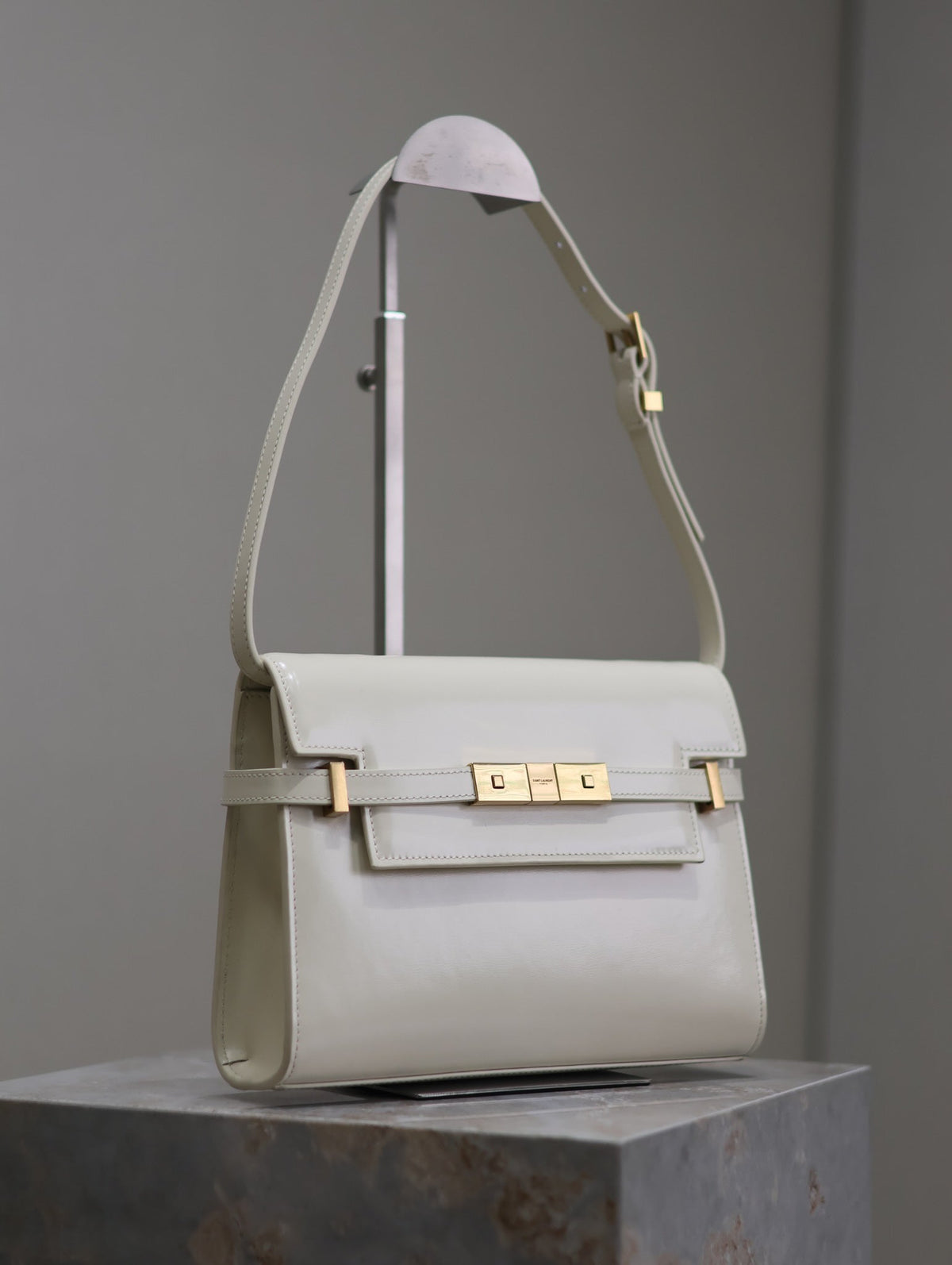 Saint Laurent Manhattan Small 24 in White Smooth Lambskin Gold Hardware Bag