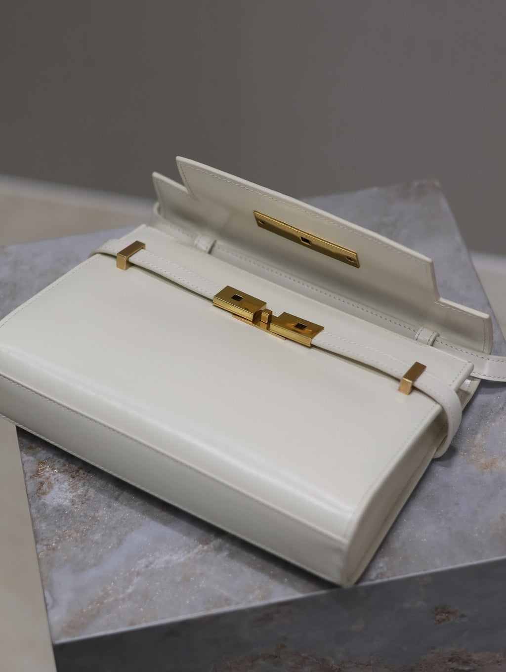 Saint Laurent Manhattan Small 24 in White Smooth Lambskin Gold Hardware Bag