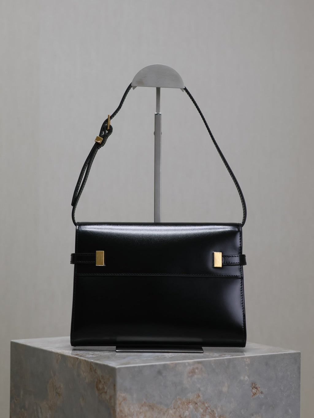Saint Laurent Manhattan Small 24 in Black Smooth Lambskin Gold Hardware Bag