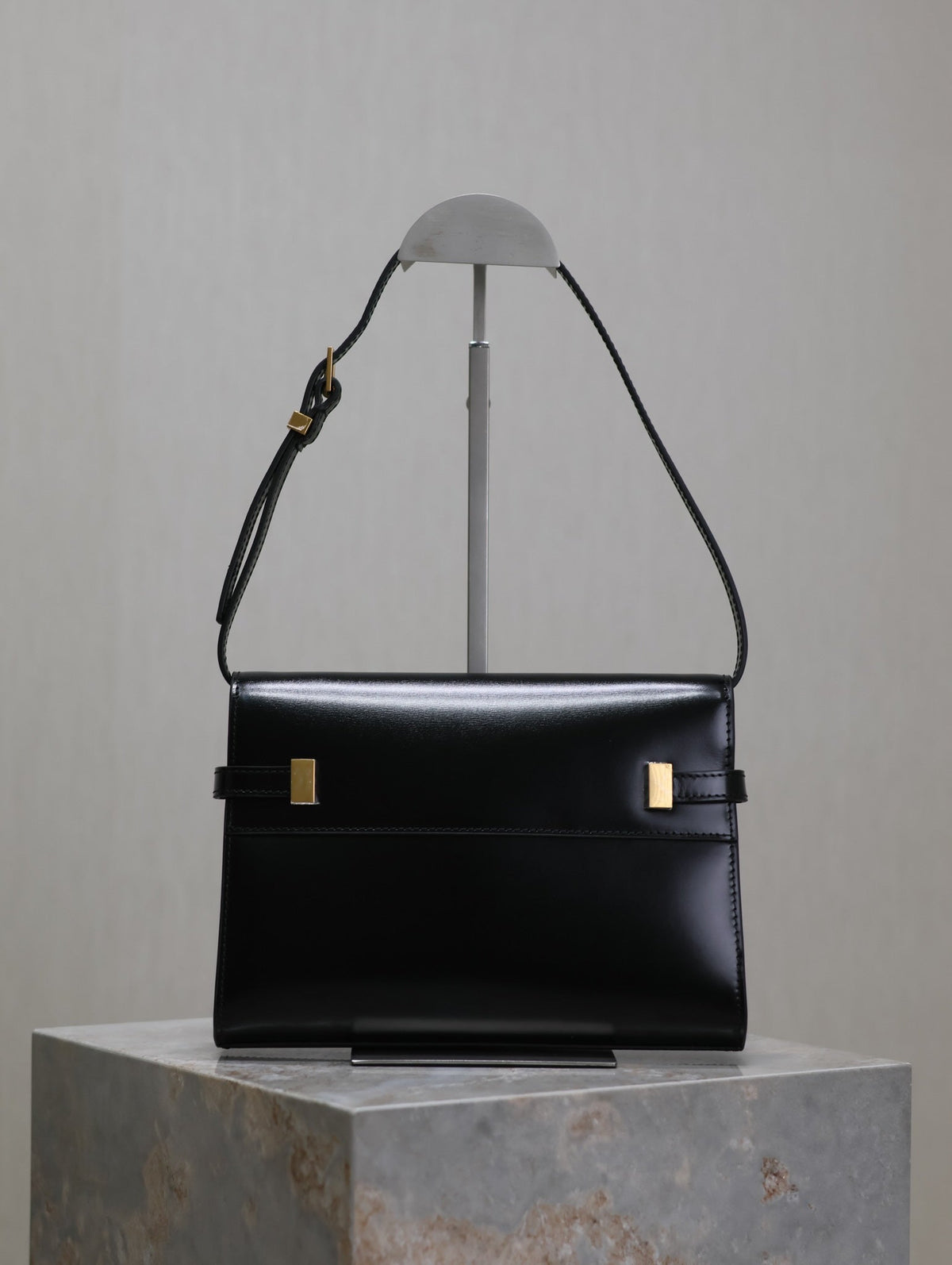 Saint Laurent Manhattan Small 24 in Black Smooth Lambskin Gold Hardware Bag