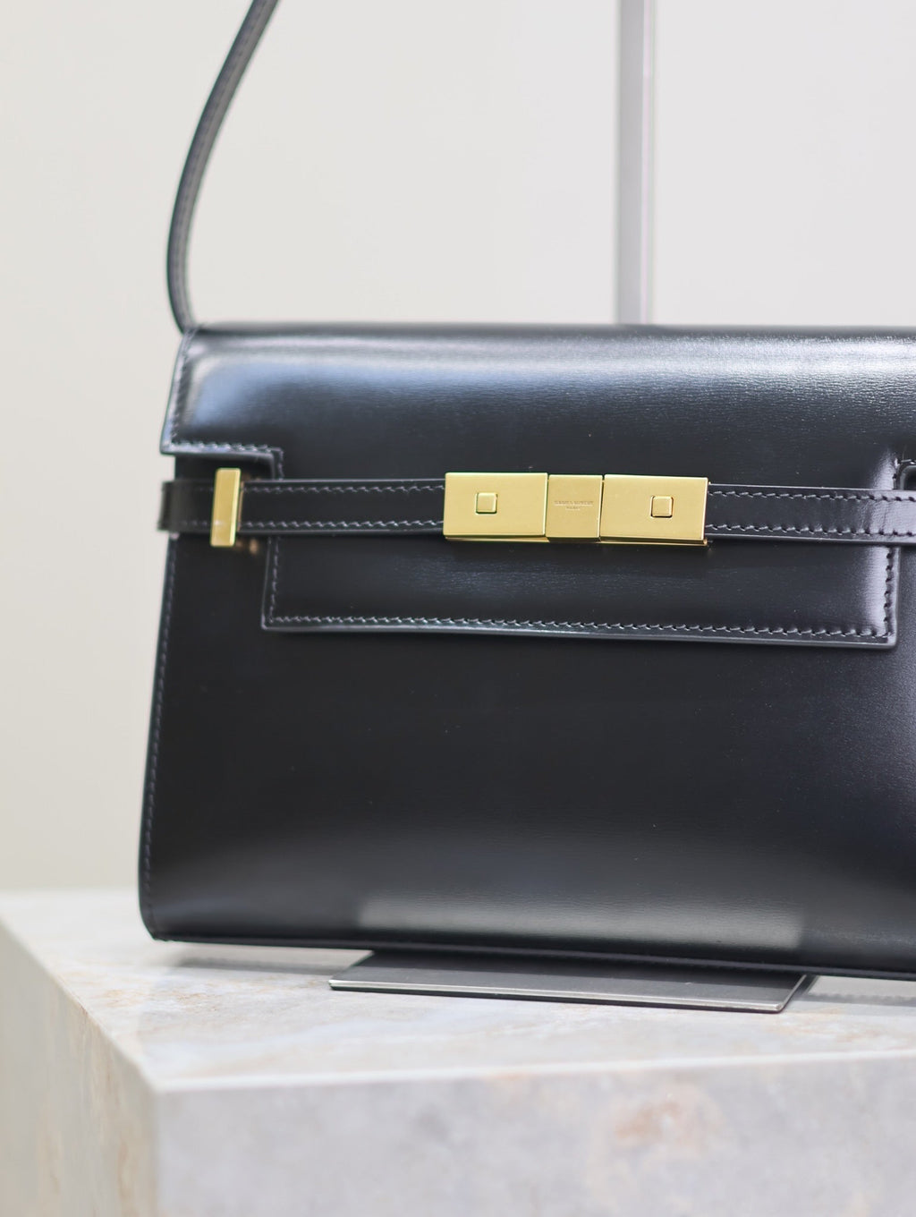Saint Laurent Manhattan Small 24 in Black Smooth Lambskin Gold Hardware Bag
