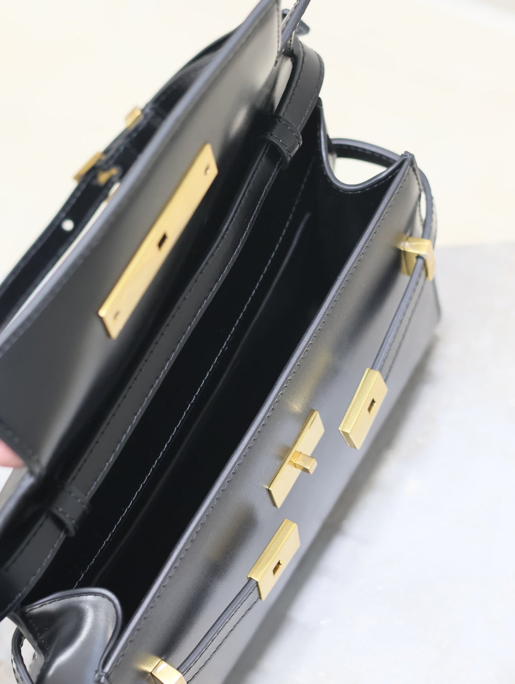 Saint Laurent Manhattan Small 24 in Black Smooth Lambskin Gold Hardware Bag