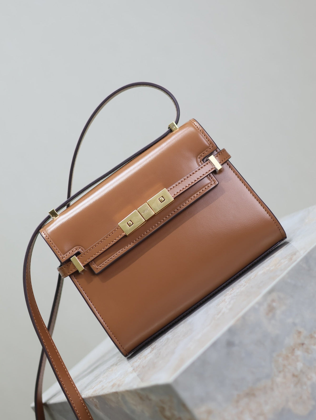Saint Laurent 25S Mini Manhattan 19 in Brown Calfskin Gold Hardwre Bag