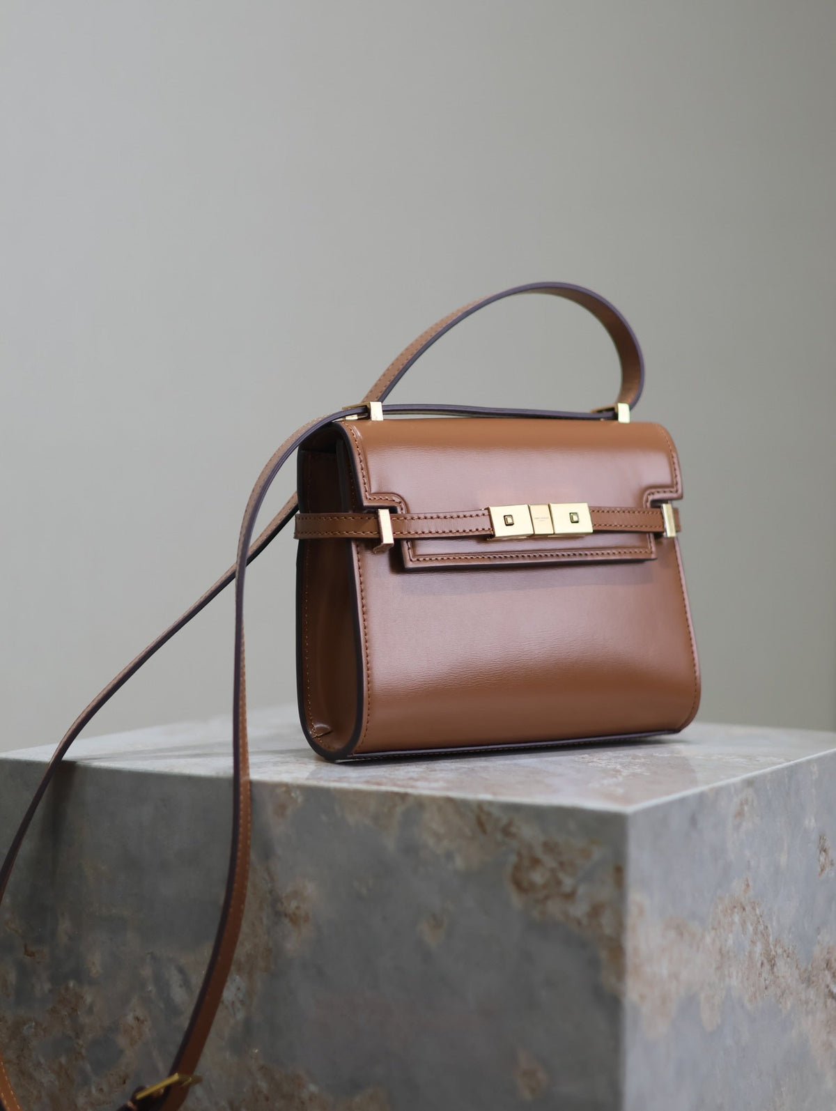 Saint Laurent 25S Mini Manhattan 19 in Brown Calfskin Gold Hardwre Bag
