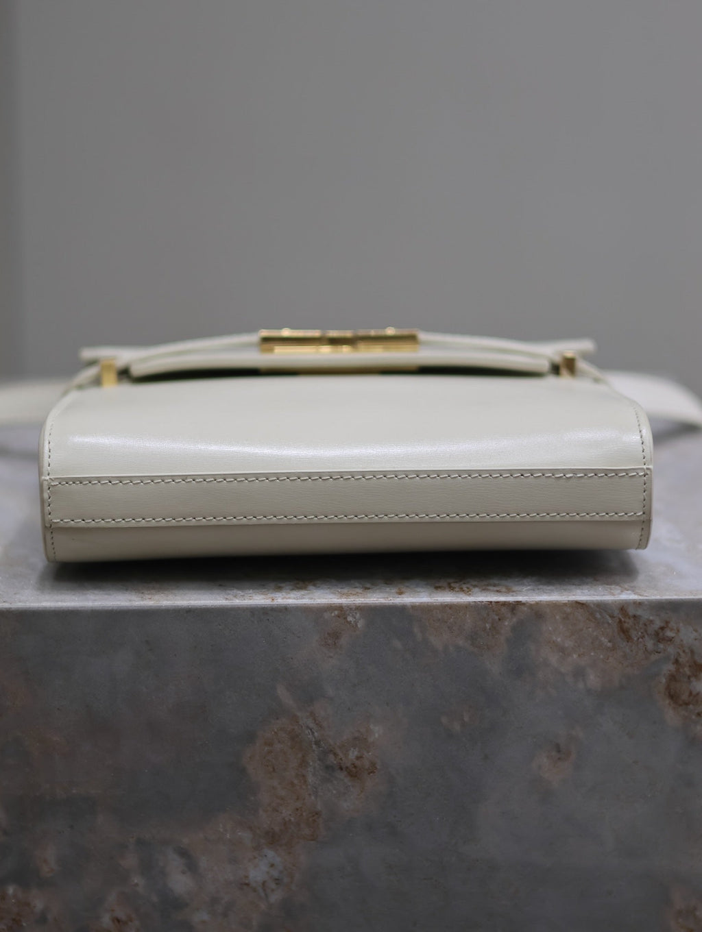 Saint Laurent 25S Mini Manhattan 19 in Blanc Vintage Calfskin Gold Hardwre Bag