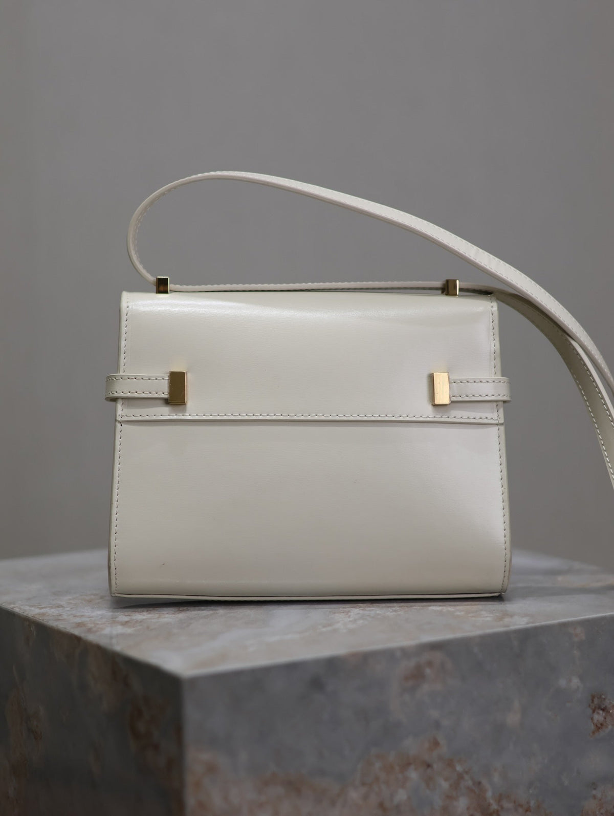 Saint Laurent 25S Mini Manhattan 19 in Blanc Vintage Calfskin Gold Hardwre Bag