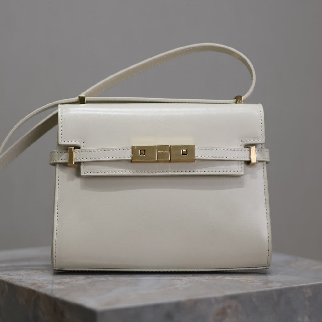Saint Laurent 25S Mini Manhattan 19 in Blanc Vintage Calfskin Gold Hardwre Bag