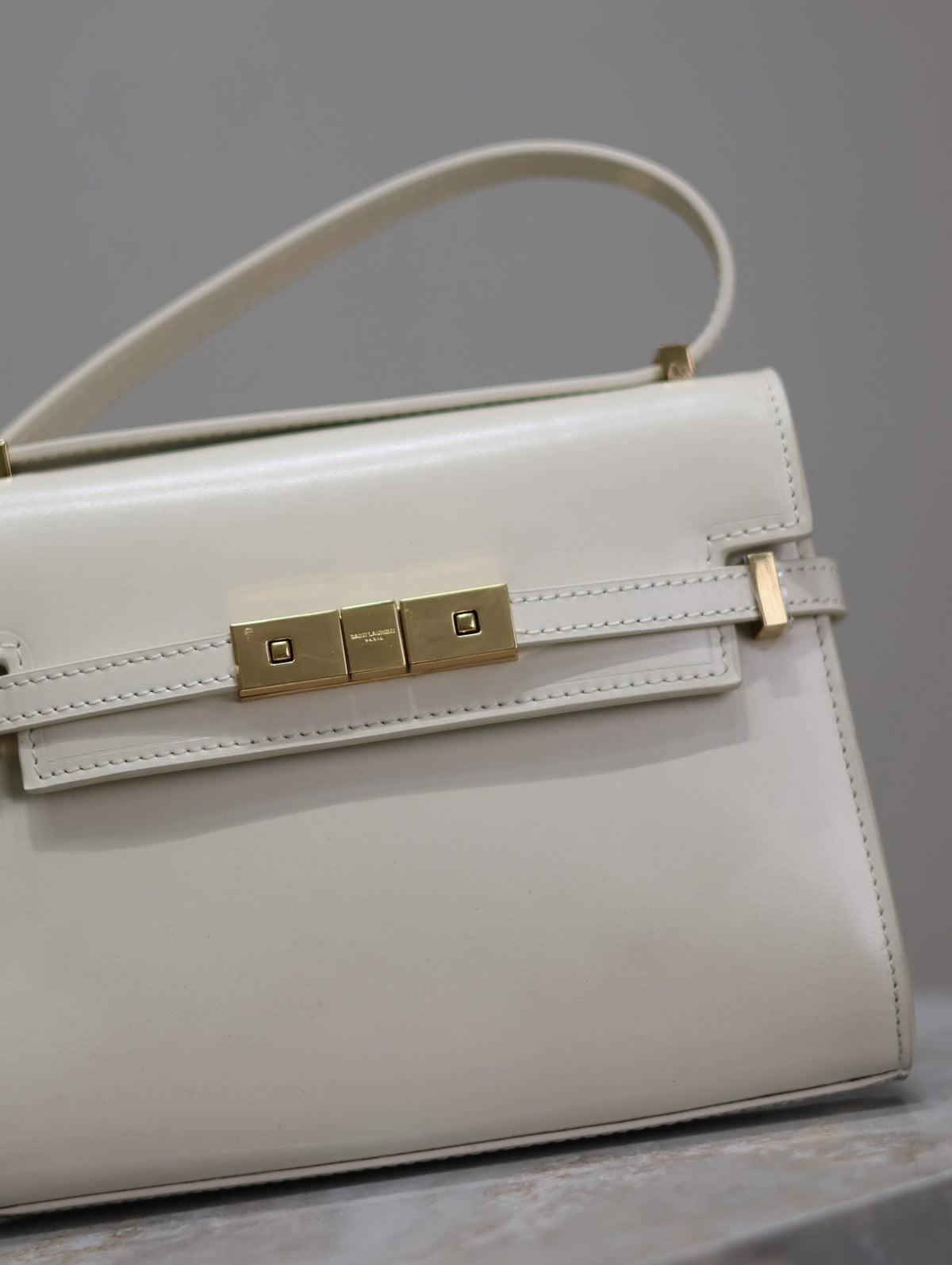 Saint Laurent 25S Mini Manhattan 19 in Blanc Vintage Calfskin Gold Hardwre Bag