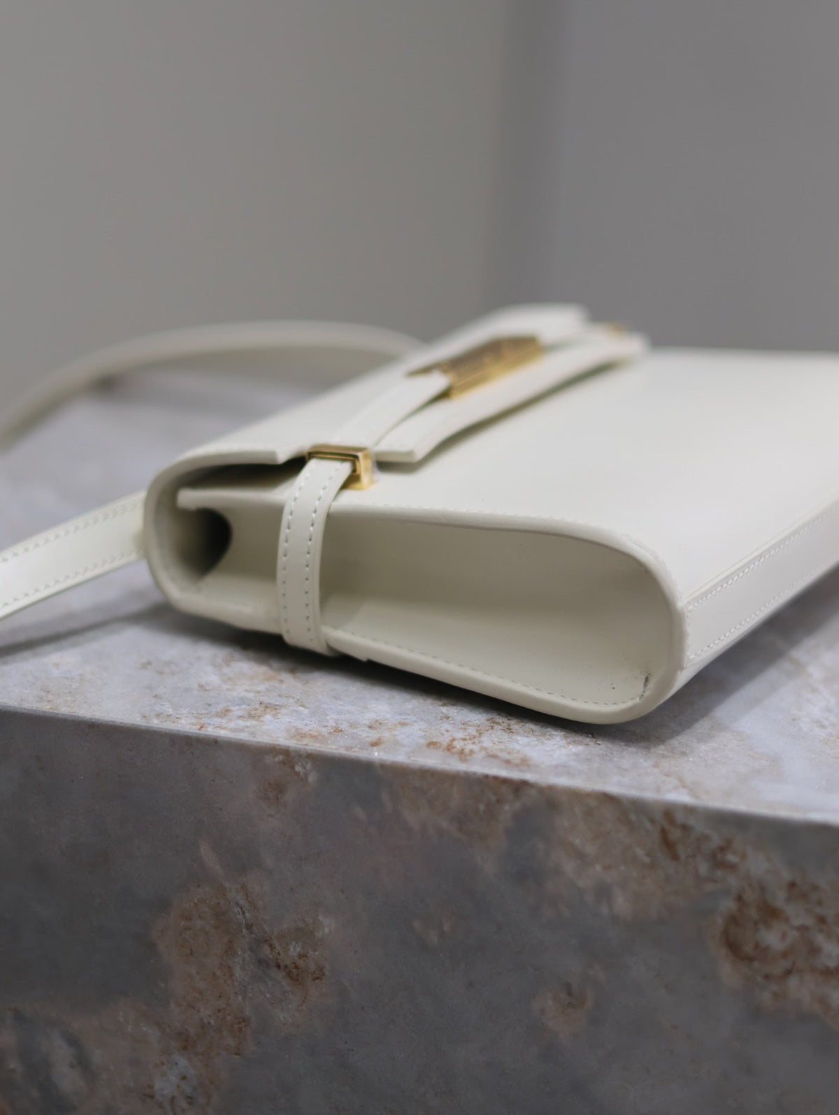 Saint Laurent 25S Mini Manhattan 19 in Blanc Vintage Calfskin Gold Hardwre Bag