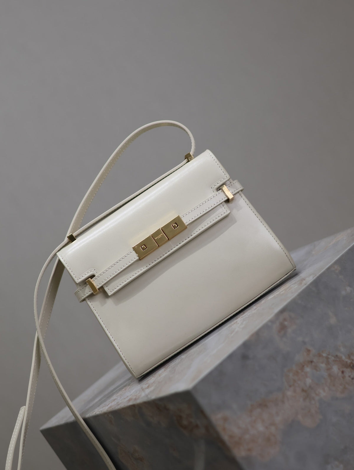 Saint Laurent 25S Mini Manhattan 19 in Blanc Vintage Calfskin Gold Hardwre Bag