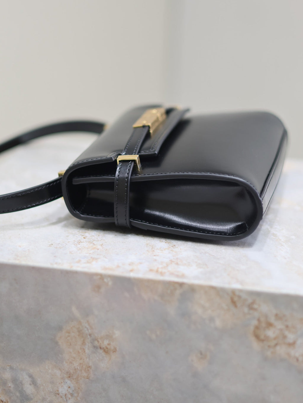 Saint Laurent Manhattan Mini 19 in Black Smooth Lambskin Gold Buckle Bag
