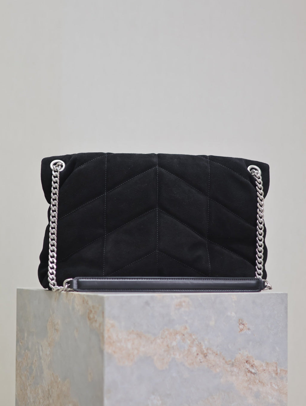 Saint Laurent 25S Loulou Puffer GM 35 in Black Suede Silver Hardwre Bag