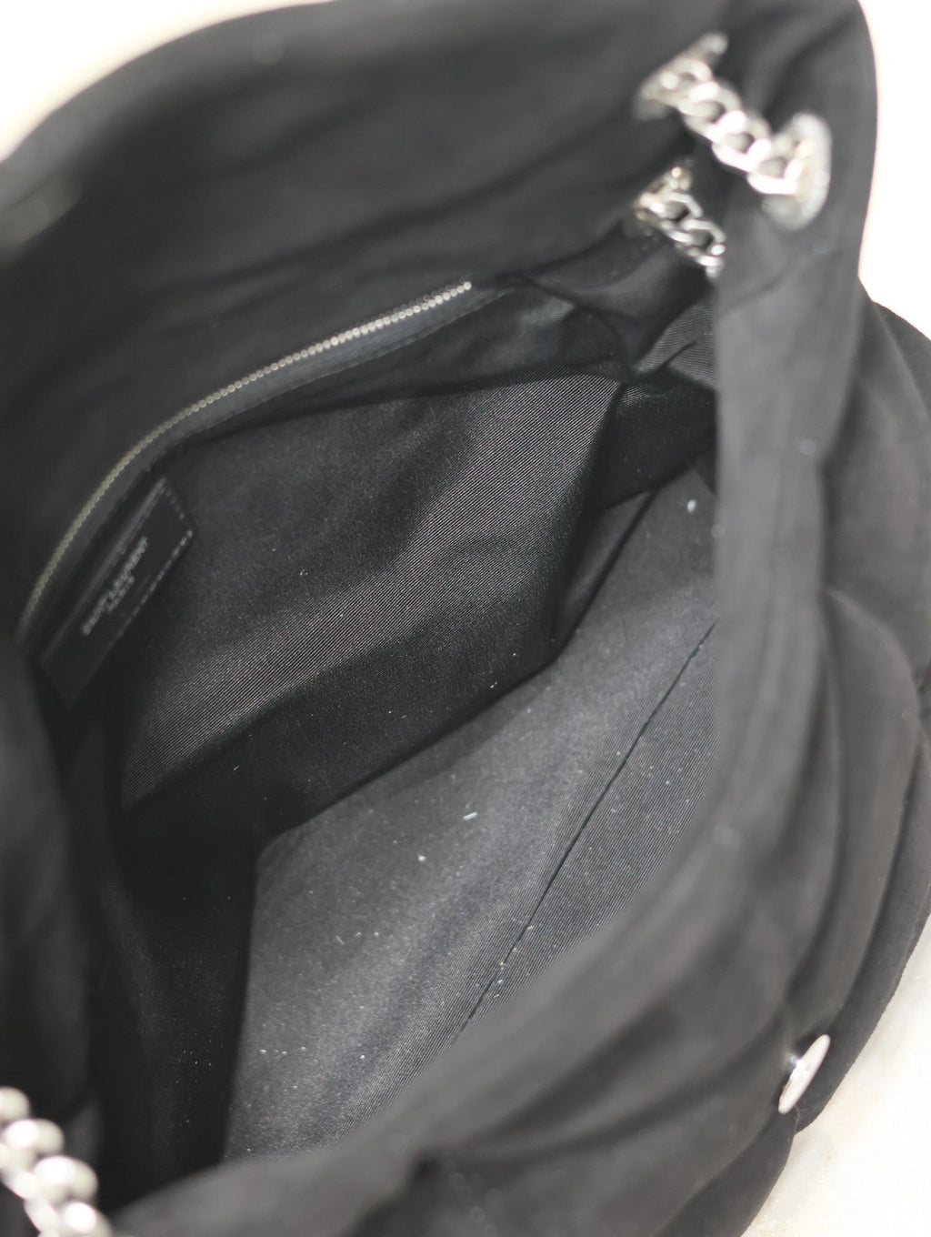 Saint Laurent 25S Loulou Puffer GM 35 in Black Suede Silver Hardwre Bag
