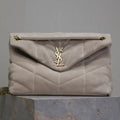 Saint Laurent 25S Loulou Puffer GM 35 in Smokey Taupe Suede Gold Hardwre Bag