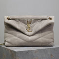 Saint Laurent 25S Loulou Puffer MM 29 in Smokey Taupe Suede Gold Hardwre Bag