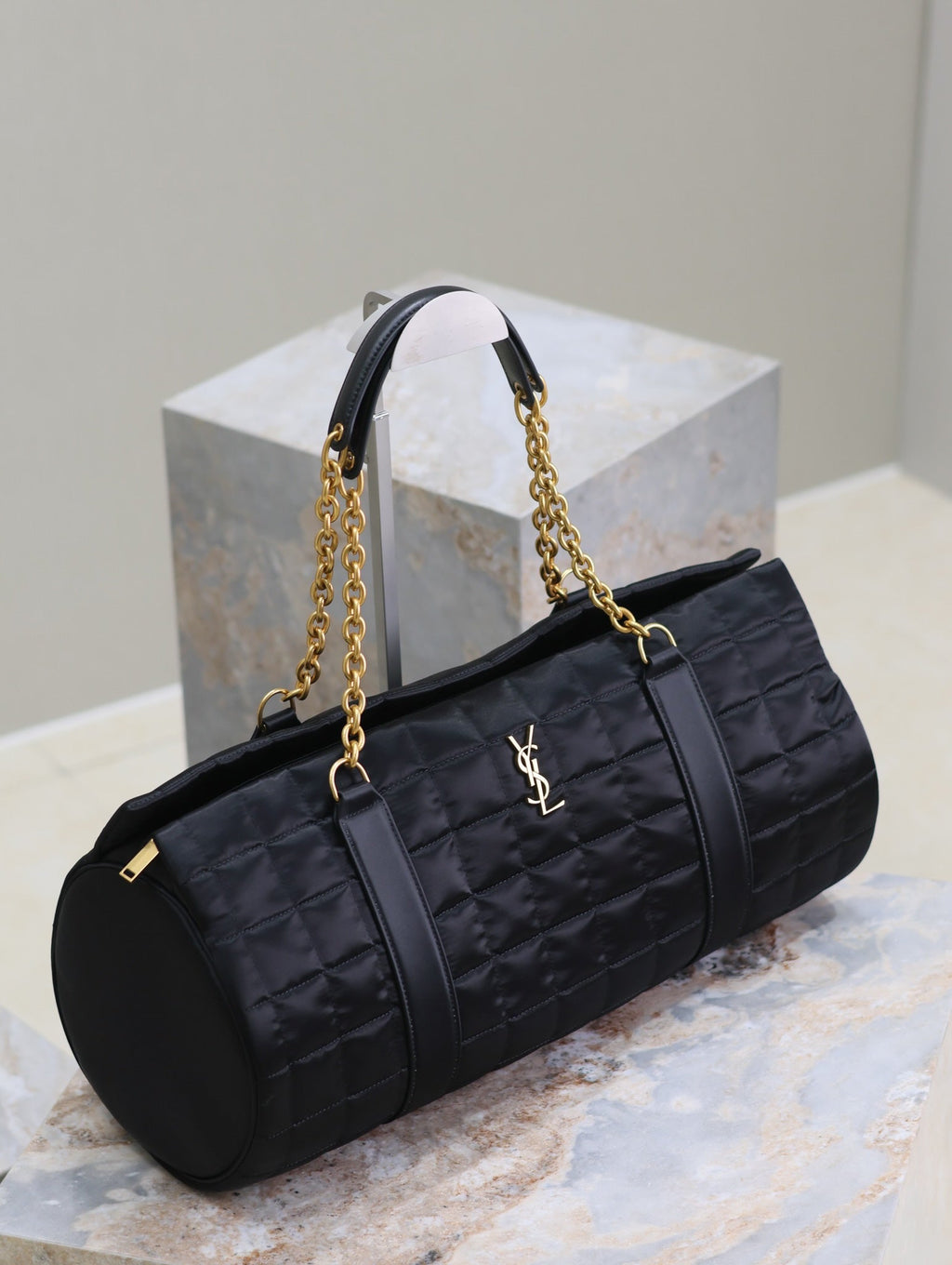 Saint Laurent Travel Bag 42 in Black Nylon and Leather Trim Gold Hardware