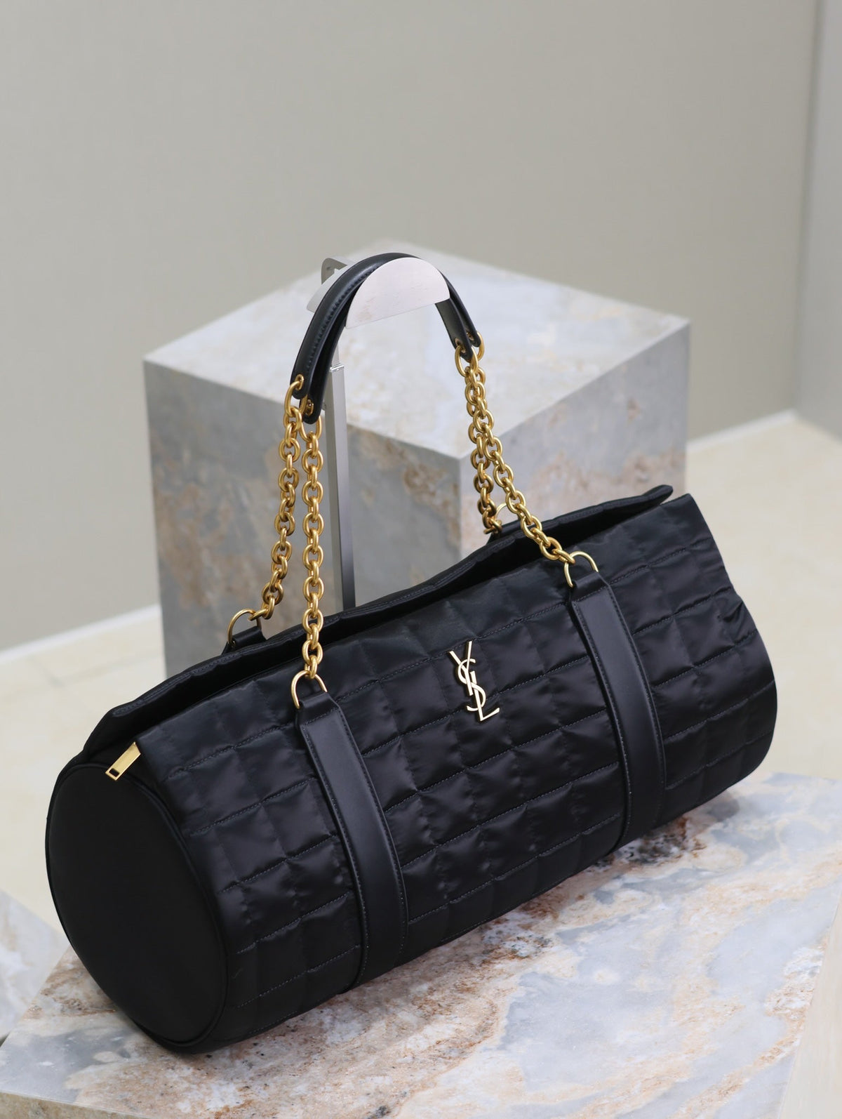 Saint Laurent Travel Bag 42 in Black Nylon and Leather Trim Gold Hardware