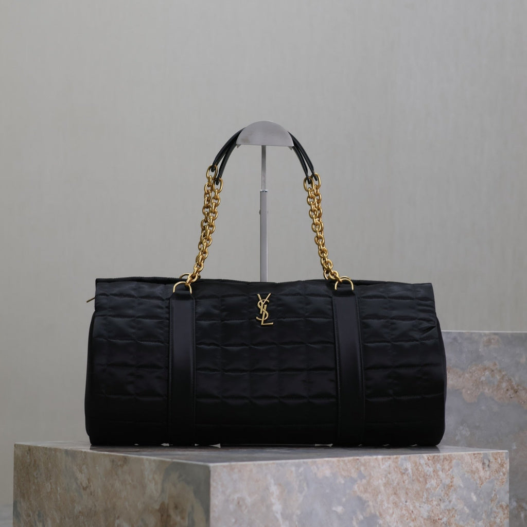 Saint Laurent Travel Bag 42 in Black Nylon and Leather Trim Gold Hardware