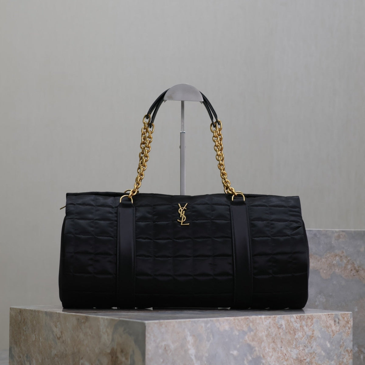 Saint Laurent Travel Bag 42 in Black Nylon and Leather Trim Gold Hardware