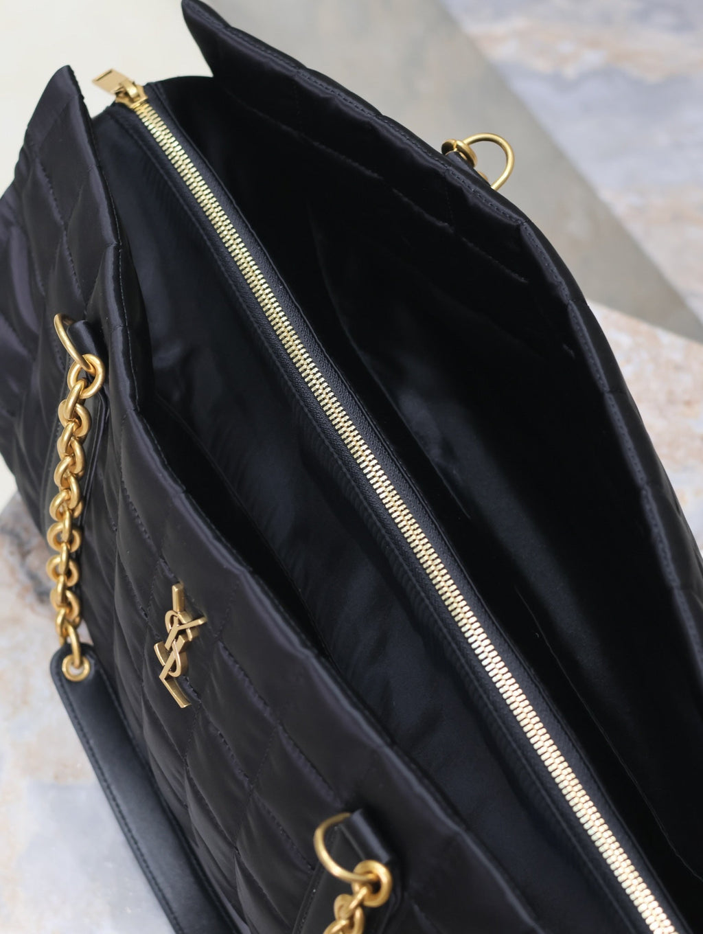 Saint Laurent Travel Bag 42 in Black Nylon and Leather Trim Gold Hardware