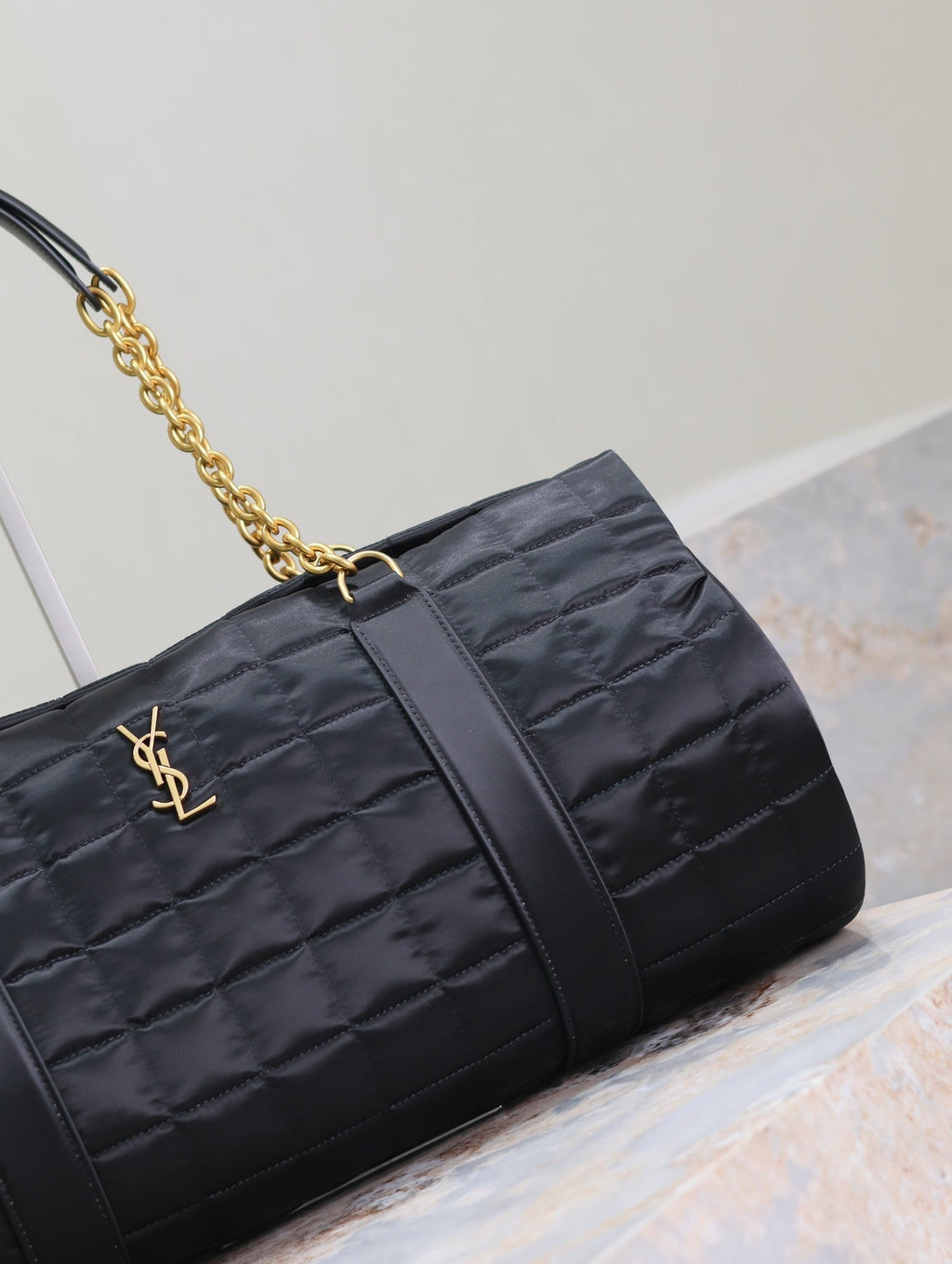 Saint Laurent Travel Bag 42 in Black Nylon and Leather Trim Gold Hardware