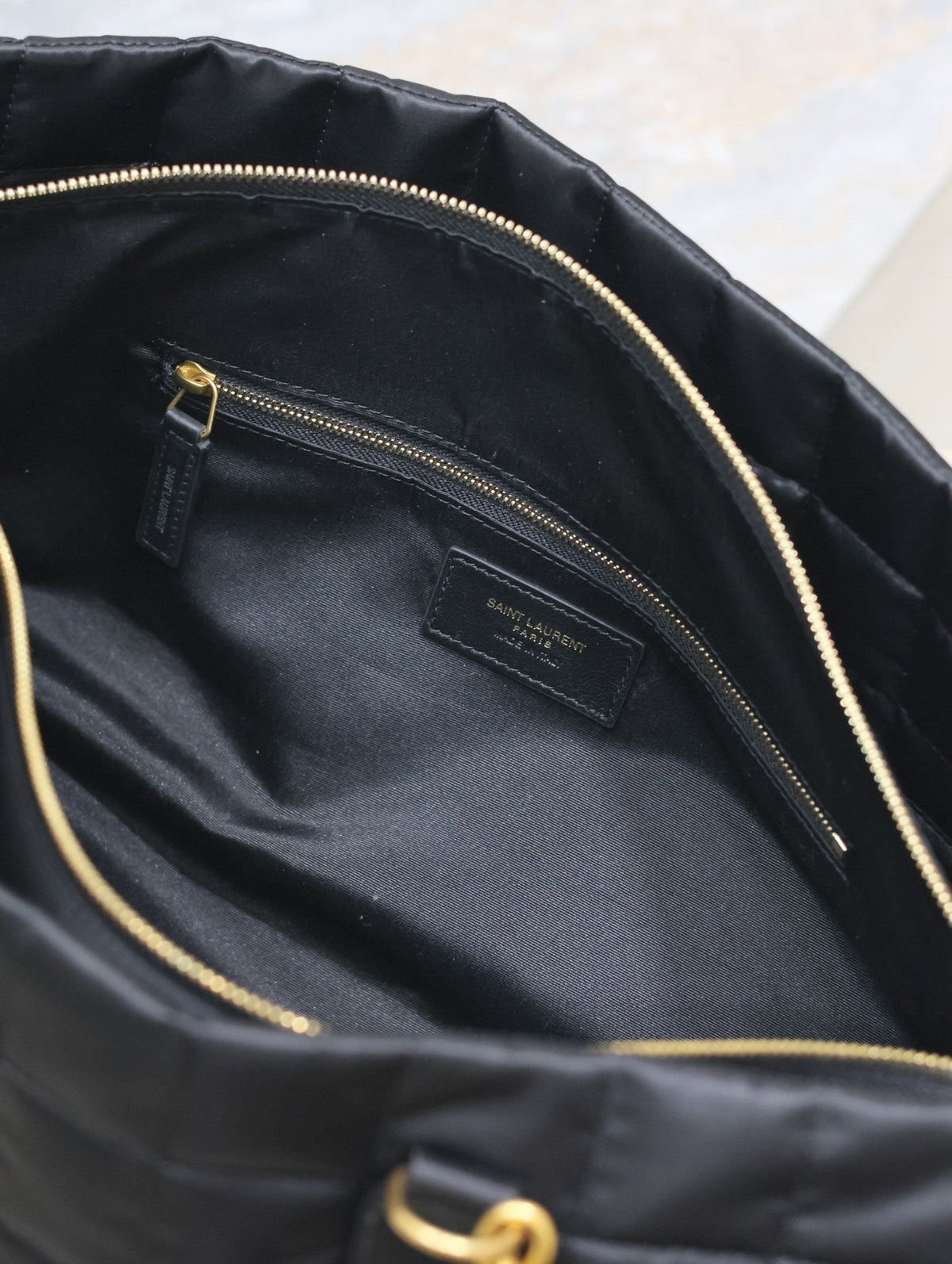 Saint Laurent Travel Bag 42 in Black Nylon and Leather Trim Gold Hardware