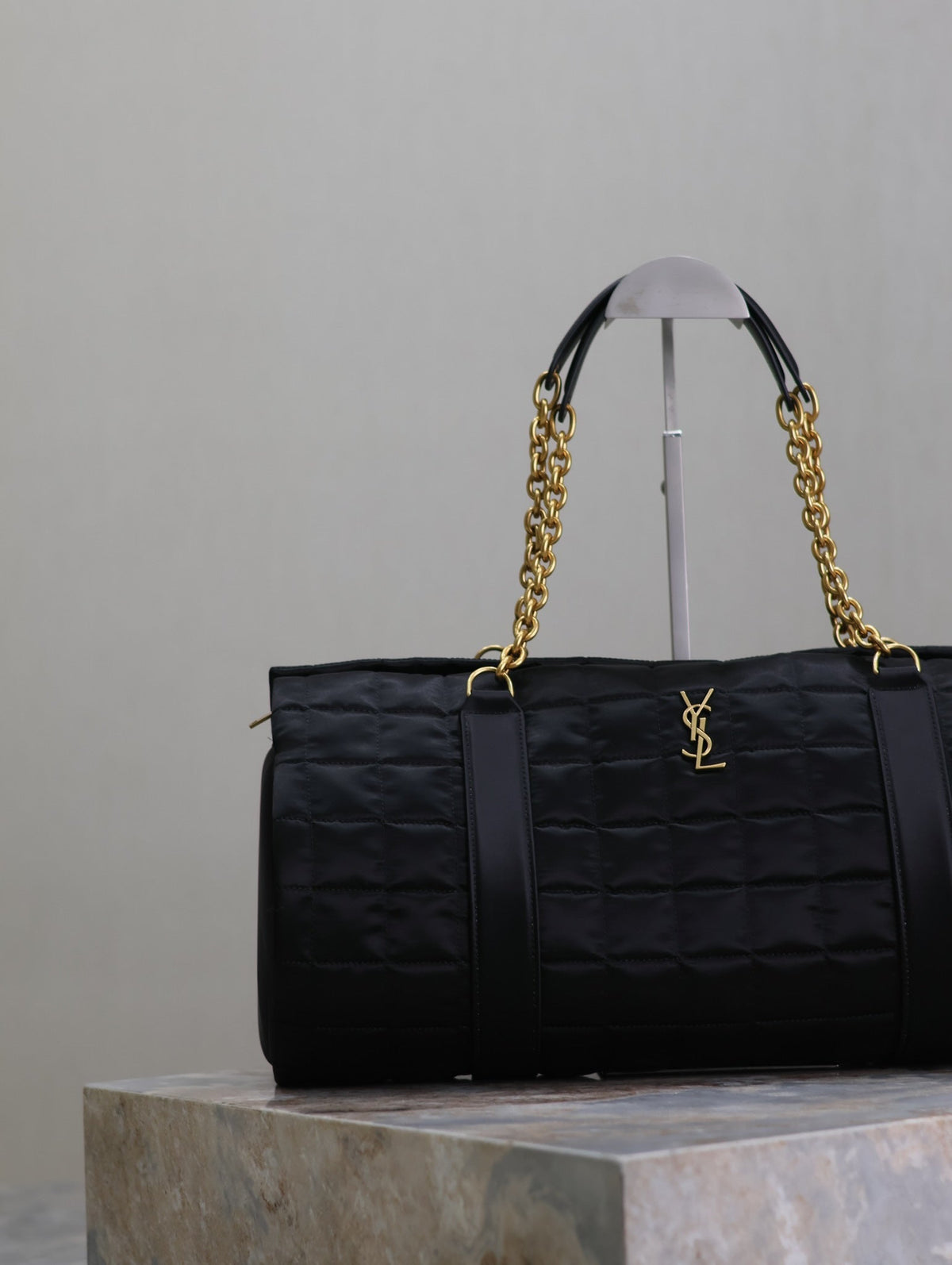Saint Laurent Travel Bag 42 in Black Nylon and Leather Trim Gold Hardware