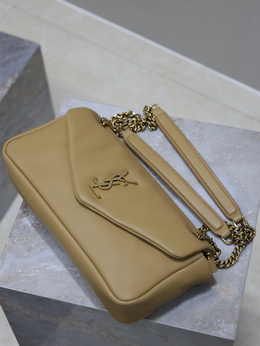 Saint Laurent 25S Calypso Handbag 26 in Light Brown Lambskin Gold Hardwre