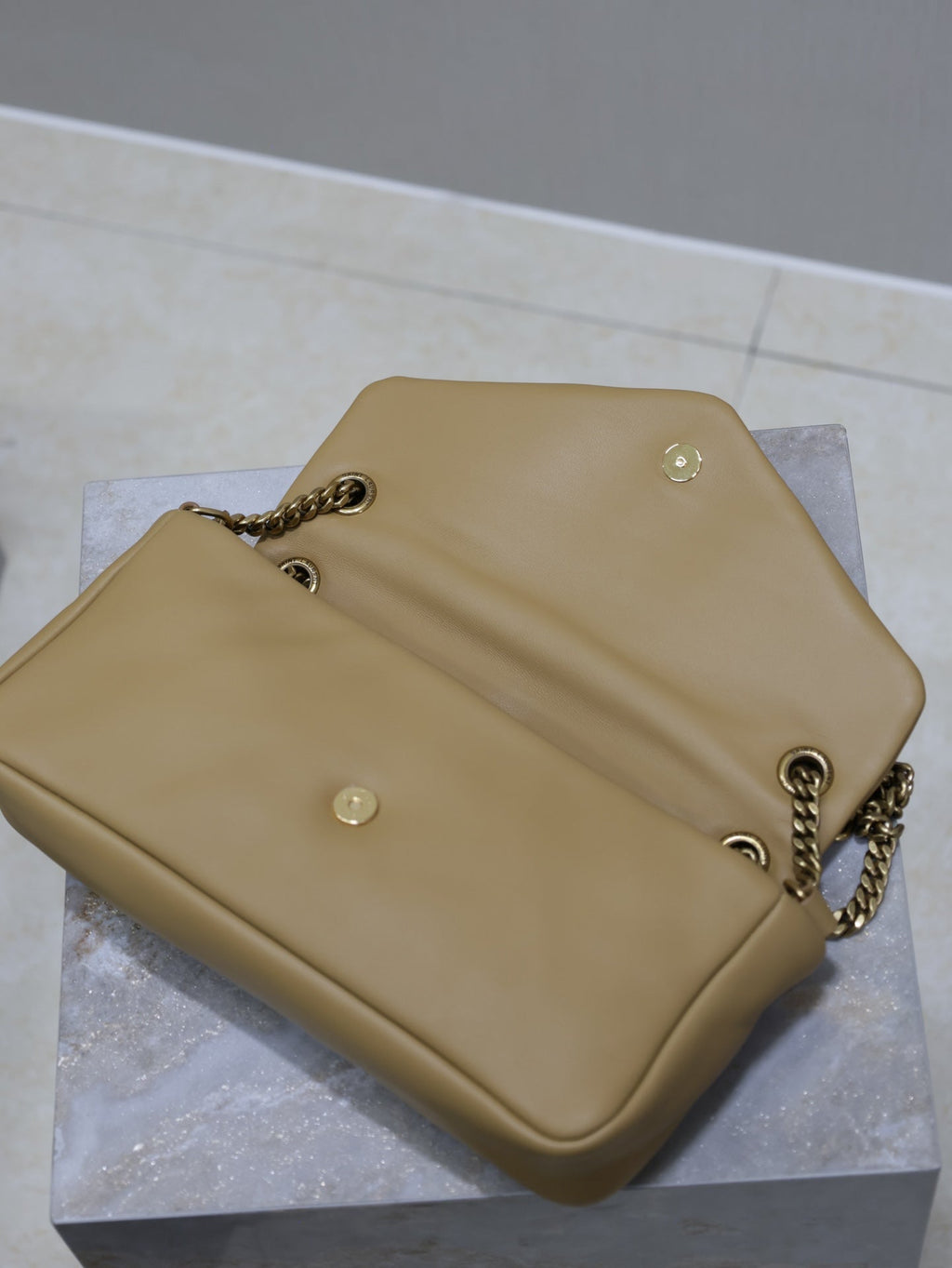 Saint Laurent 25S Calypso Handbag 26 in Light Brown Lambskin Gold Hardwre