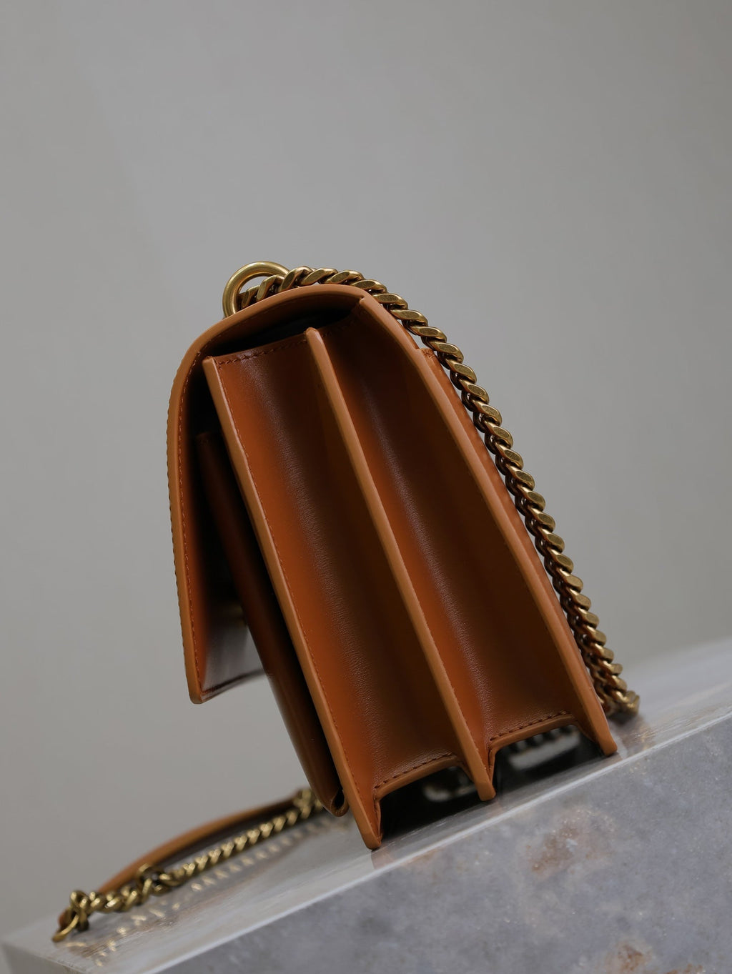 Saint Laurent 25S Sunset Bag 22 in Dark Caramel Calfskin Gold Hardwre