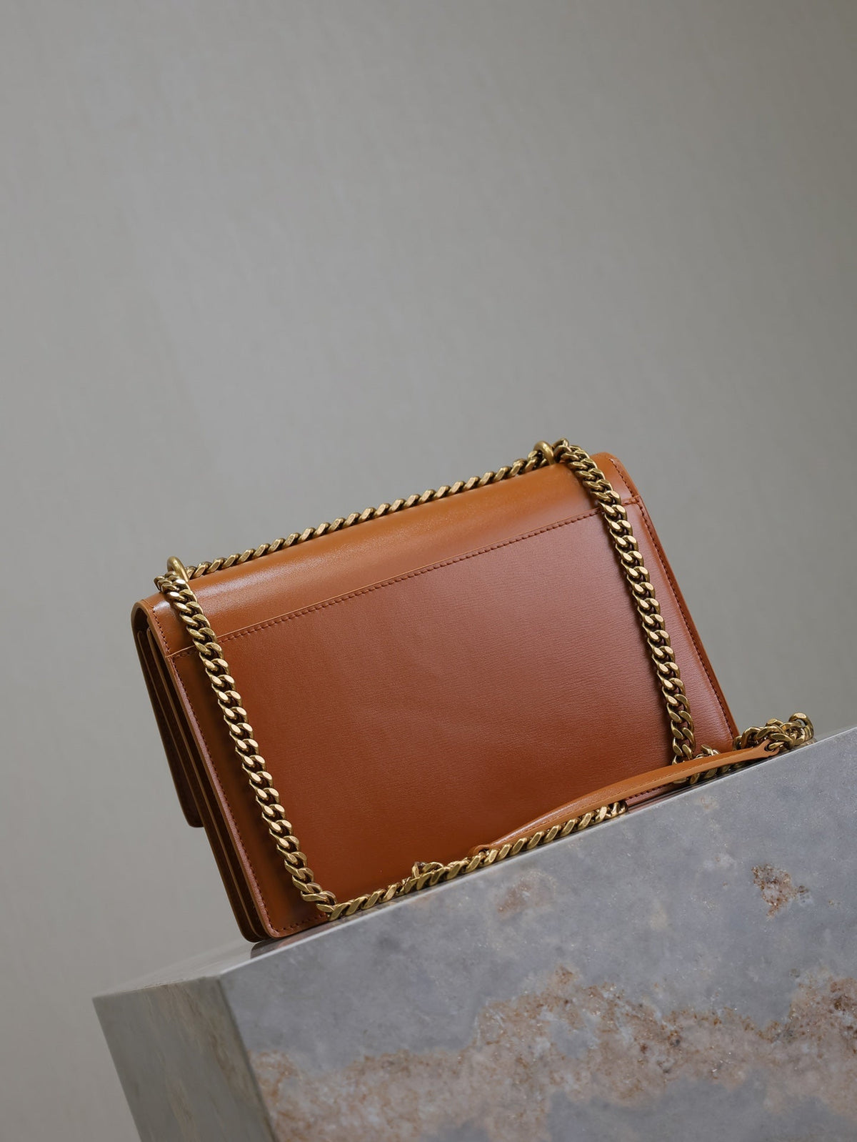 Saint Laurent 25S Sunset Bag 22 in Dark Caramel Calfskin Gold Hardwre