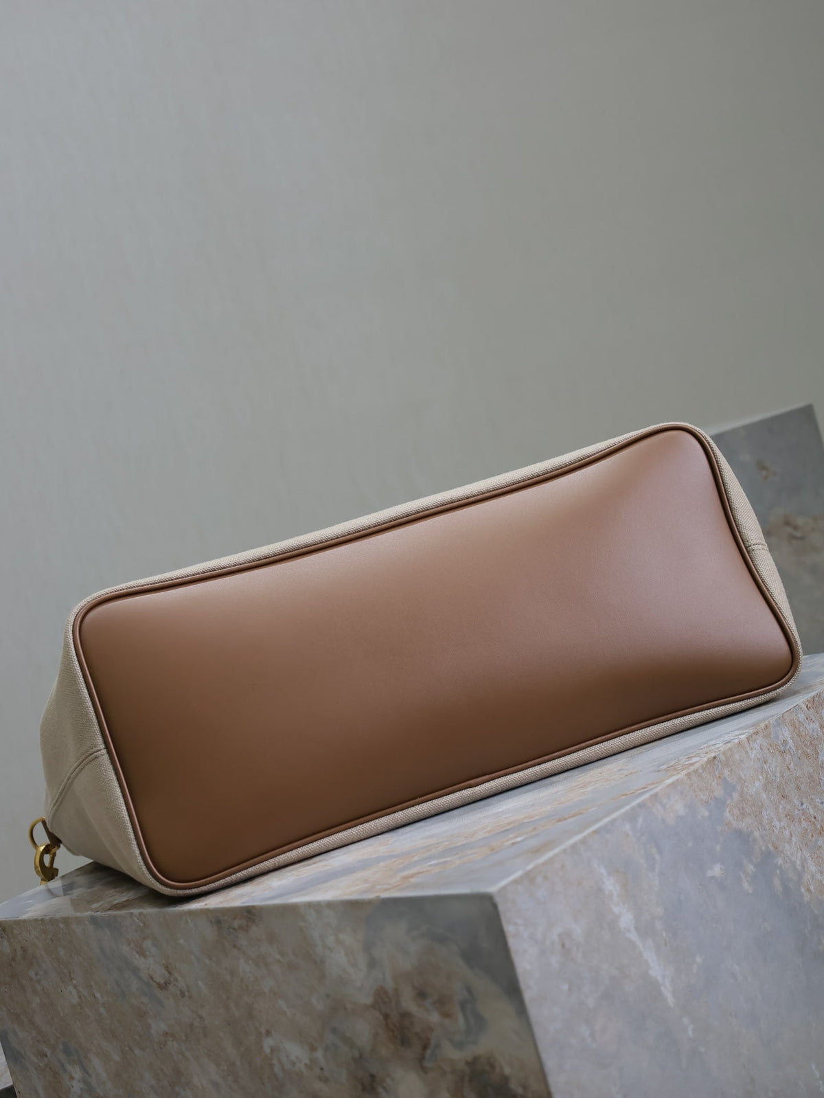 Saint Laurent Travel Bag 48 in White Canvas and Brown Leather Trim Gold Hardware