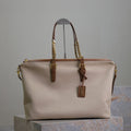 Saint Laurent Travel Bag 48 in White Canvas and Brown Leather Trim Gold Hardware