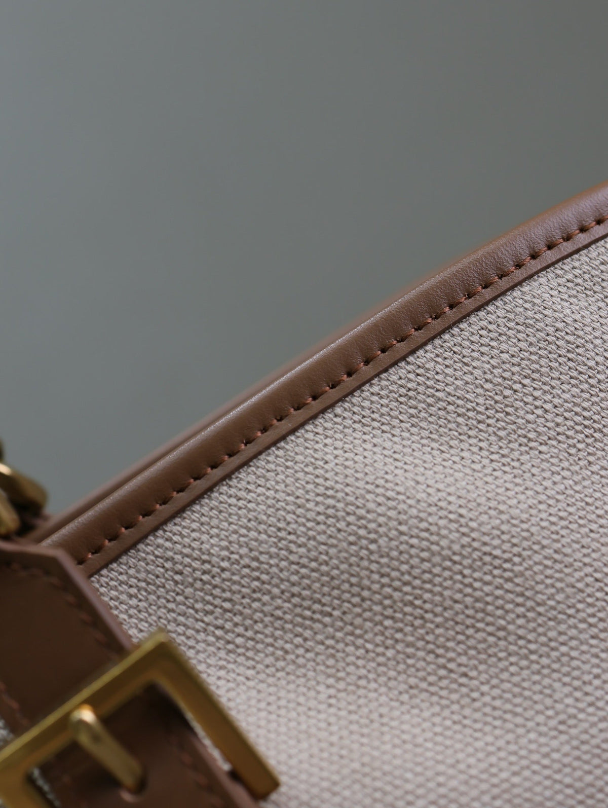 Saint Laurent Tote Bag 47 in White Canvas and Brown Leather Trim Gold Hardware