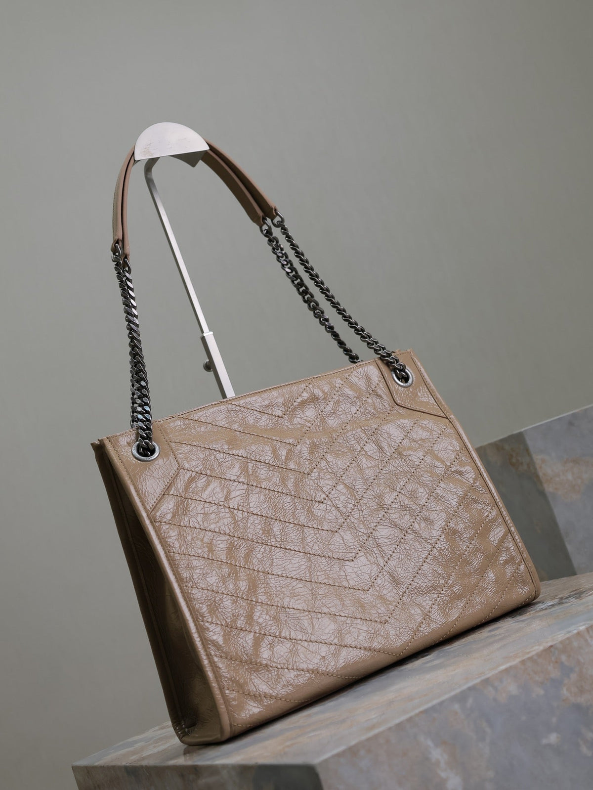 Saint Laurent Niki Shopping Bag 33 in Light Brown Crumpled Calfskin