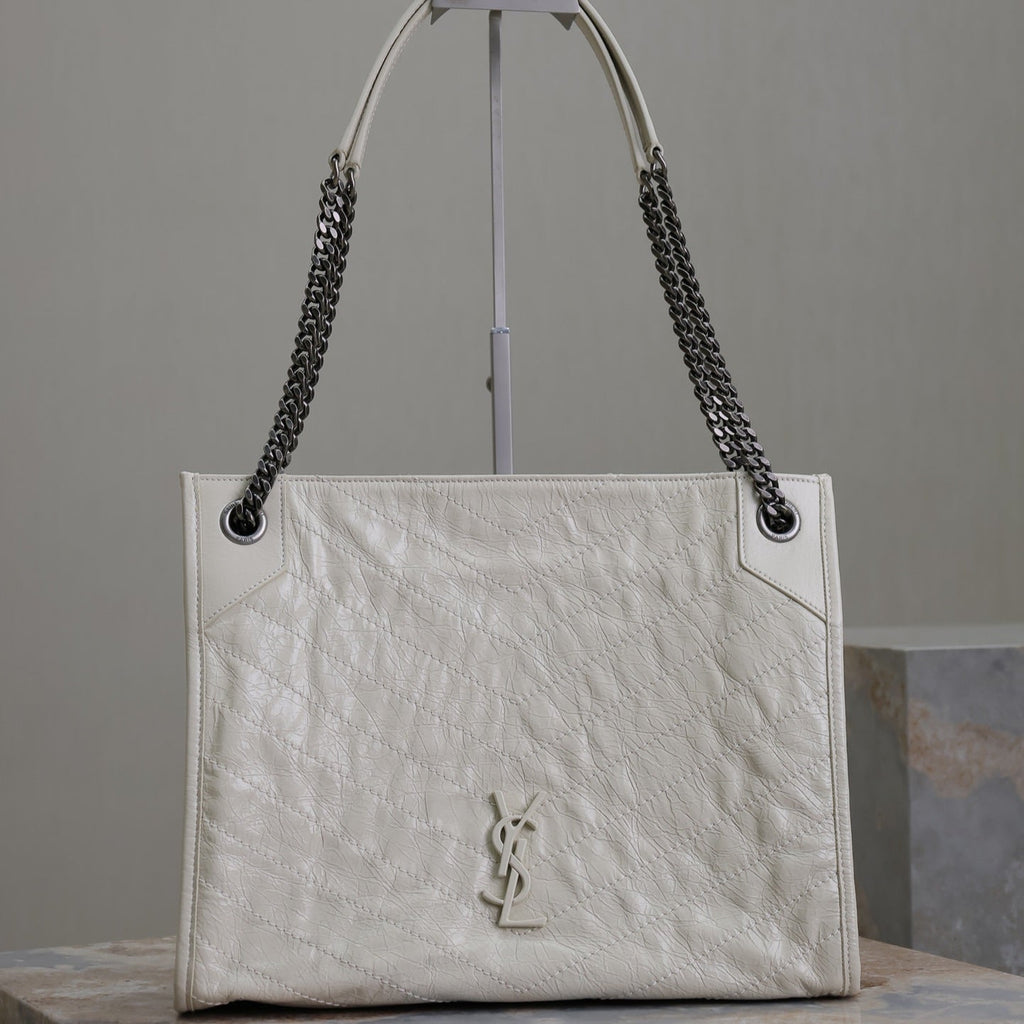 Saint Laurent Niki Shopping Bag 33 in White Crumpled Calfskin