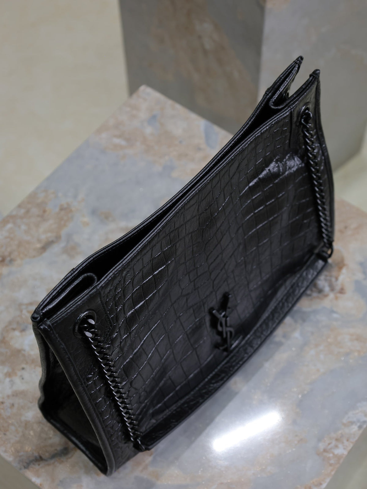 Saint Laurent Niki Shopping Bag 33 in Black Crocodile-Embossed Calfskin