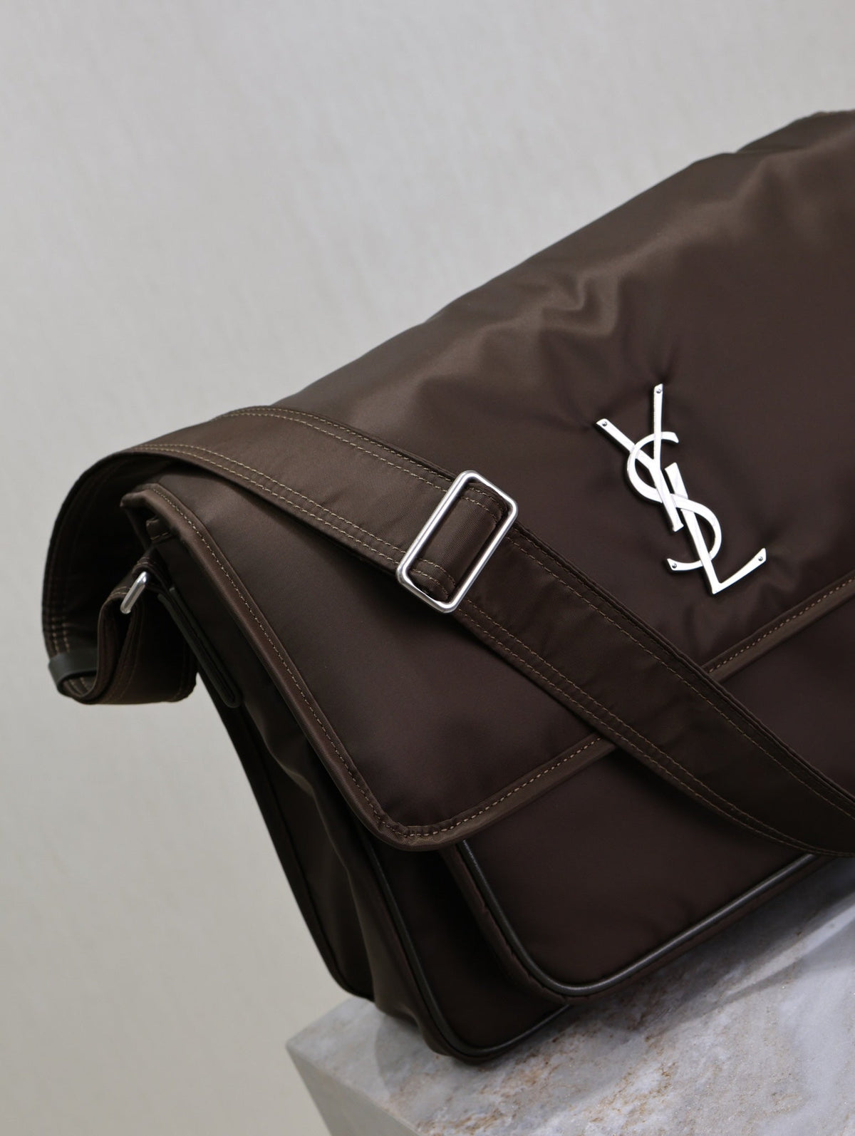 Saint Laurent Niki Large 32 in Chocolate Nylon Silver Logo Bag