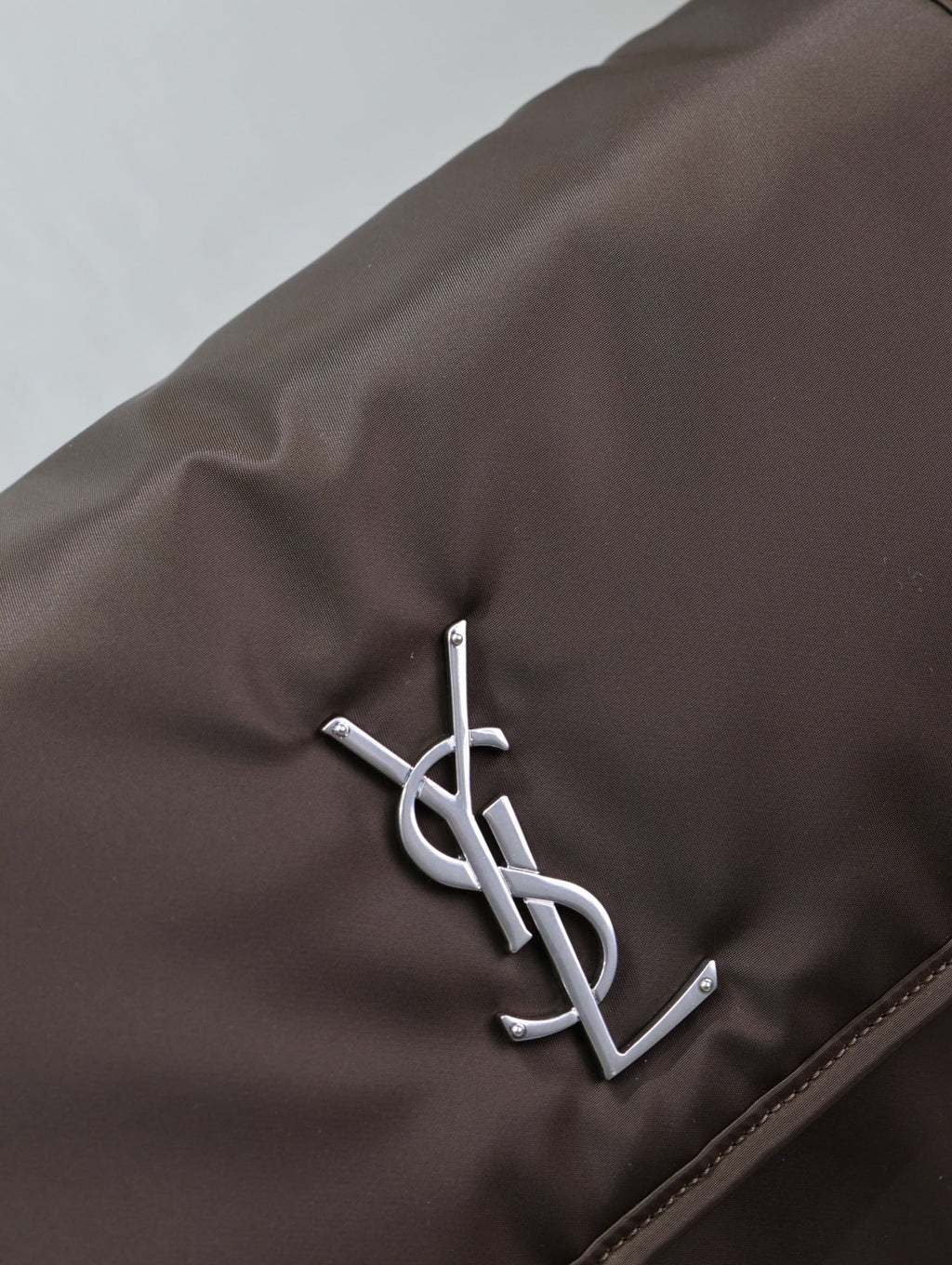 Saint Laurent Niki Large 32 in Chocolate Nylon Silver Logo Bag