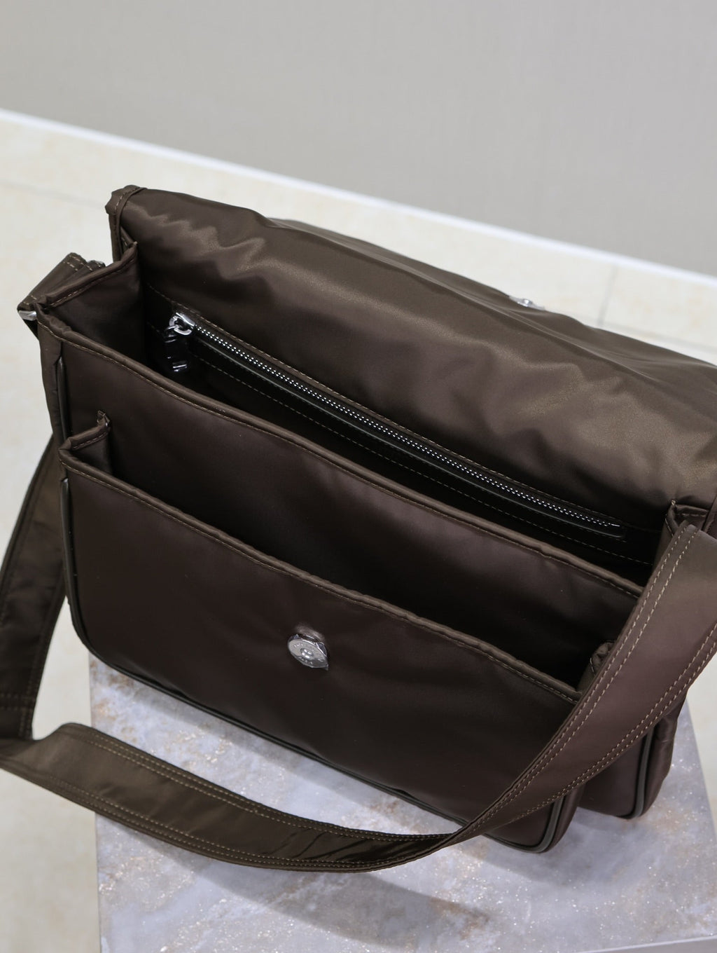 Saint Laurent Niki Large 32 in Chocolate Nylon Silver Logo Bag