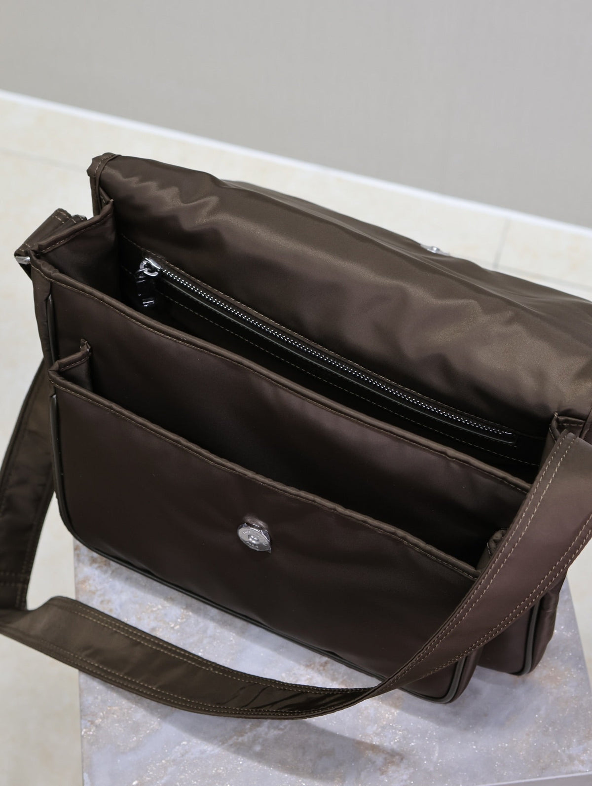 Saint Laurent Niki Large 32 in Chocolate Nylon Silver Logo Bag
