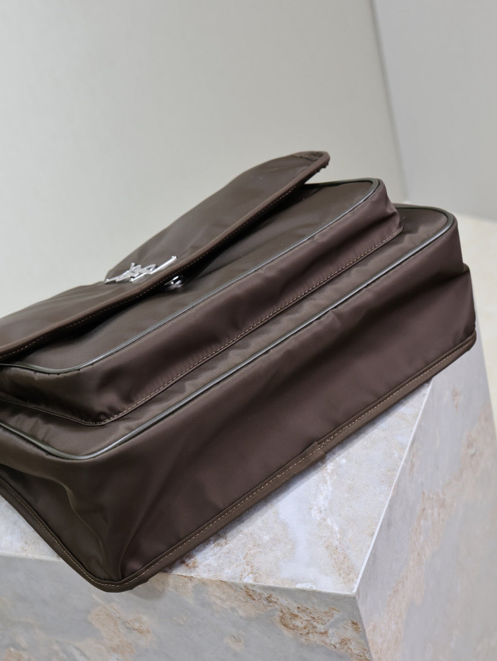 Saint Laurent Niki Large 32 in Chocolate Nylon Silver Logo Bag
