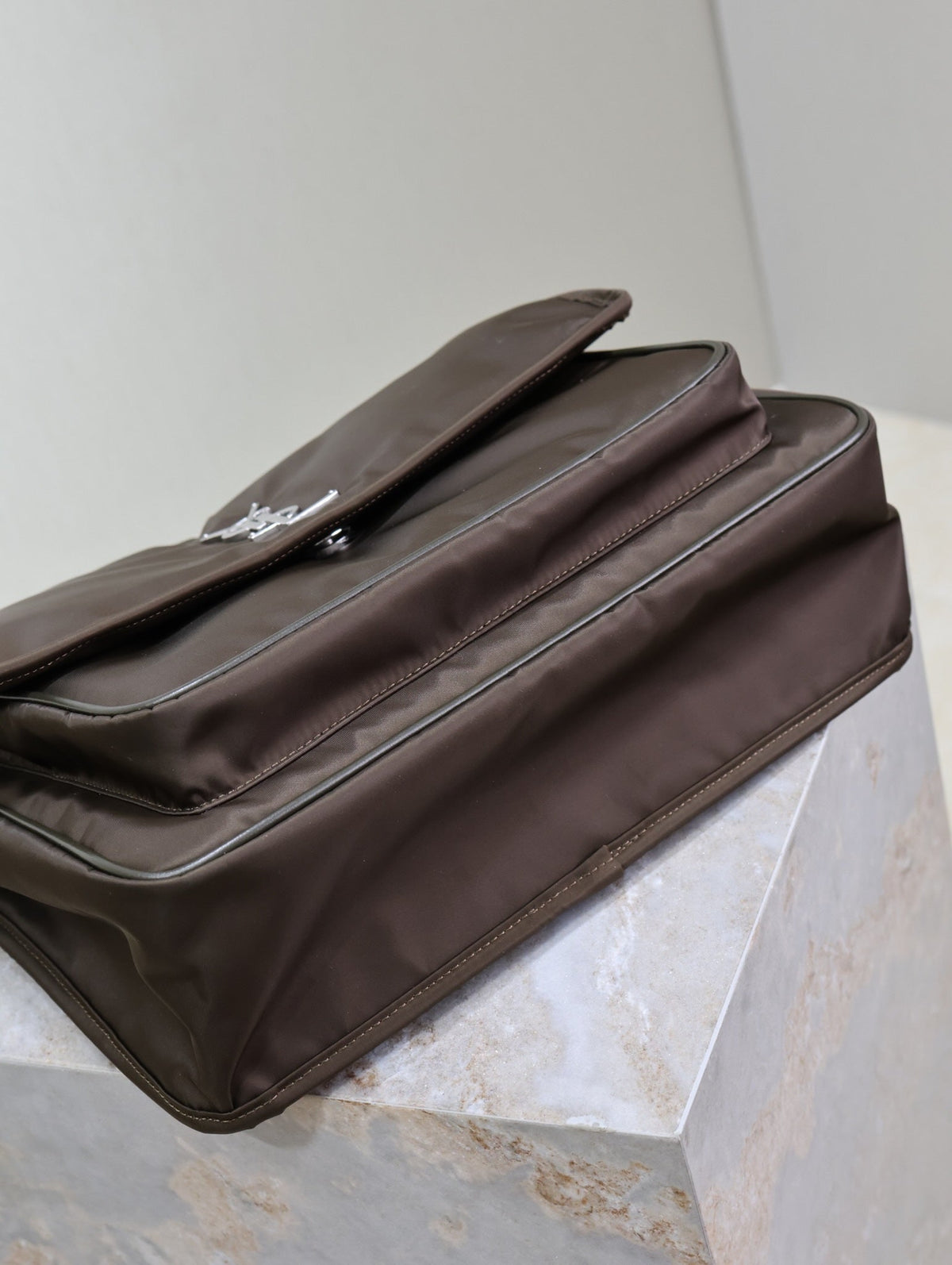 Saint Laurent Niki Large 32 in Chocolate Nylon Silver Logo Bag