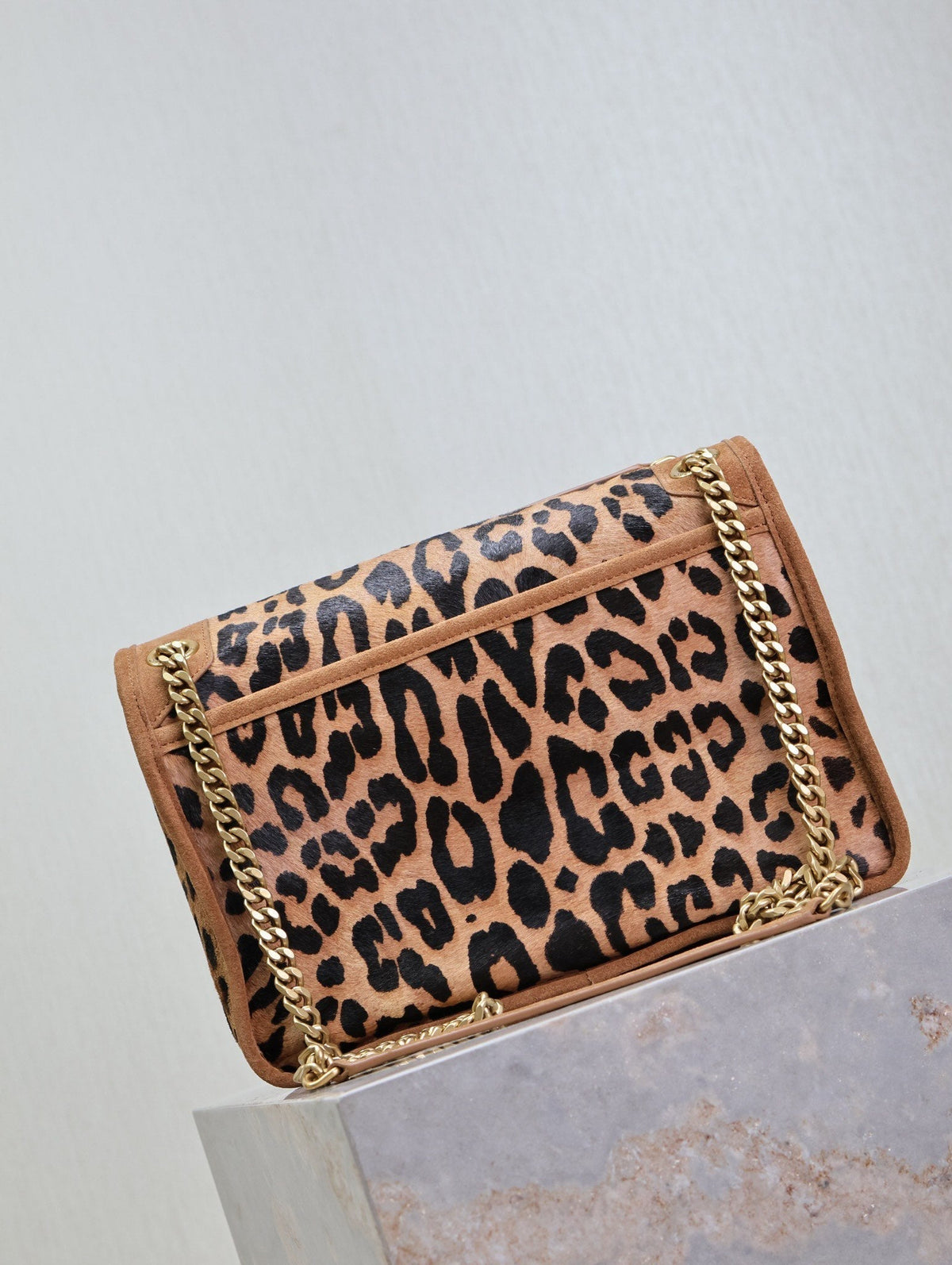 Saint Laurent Niki Medium 28 in Leopard Print Calfskin and Brown Suede Trim Bag