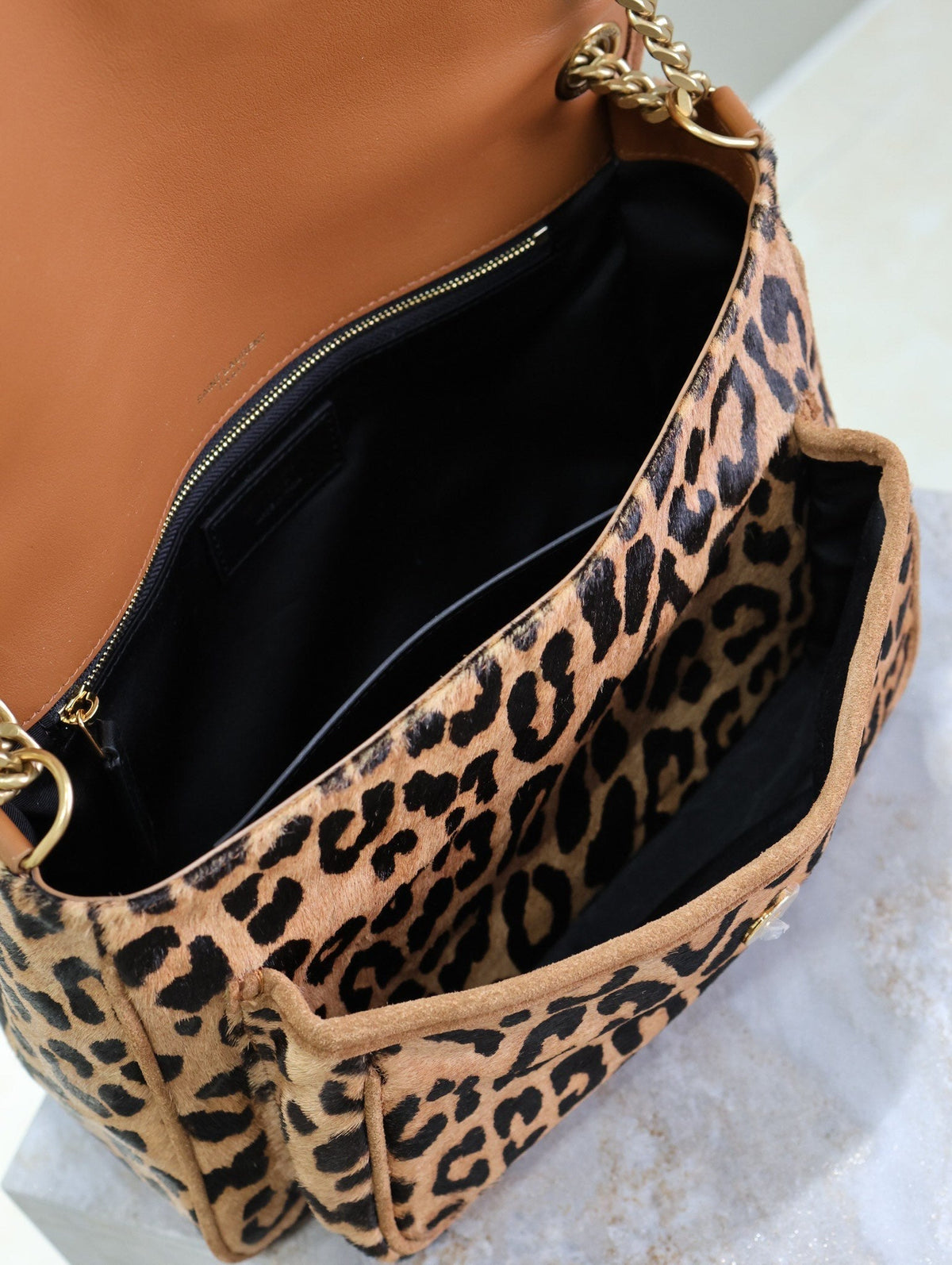 Saint Laurent Niki Medium 28 in Leopard Print Calfskin and Brown Suede Trim Bag