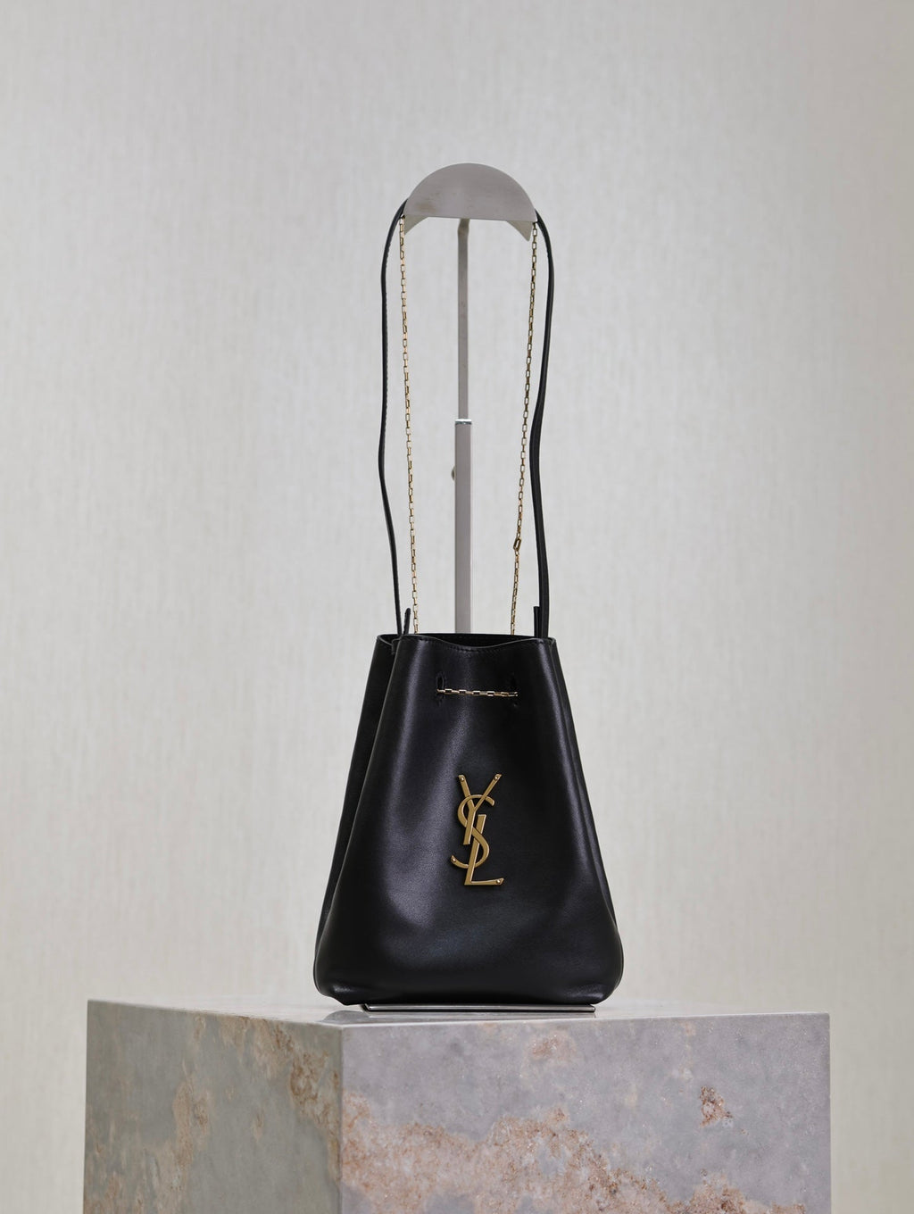 Saint Laurent Pochon Bucket Bag 20 in Black Lambskin Gold Hardware
