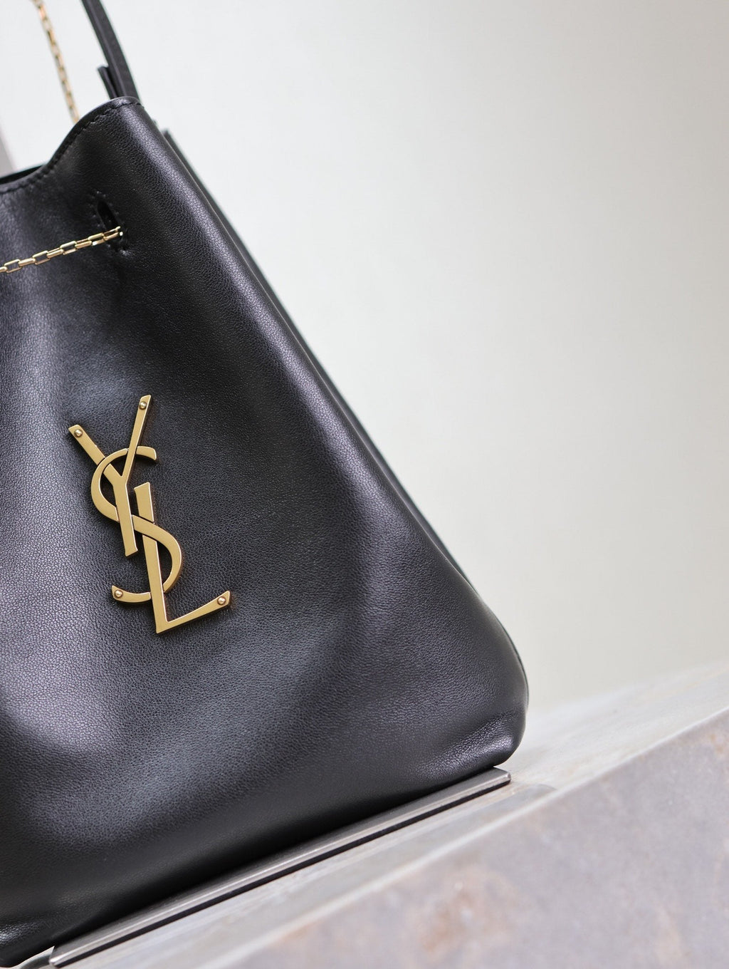 Saint Laurent Pochon Bucket Bag 20 in Black Lambskin Gold Hardware