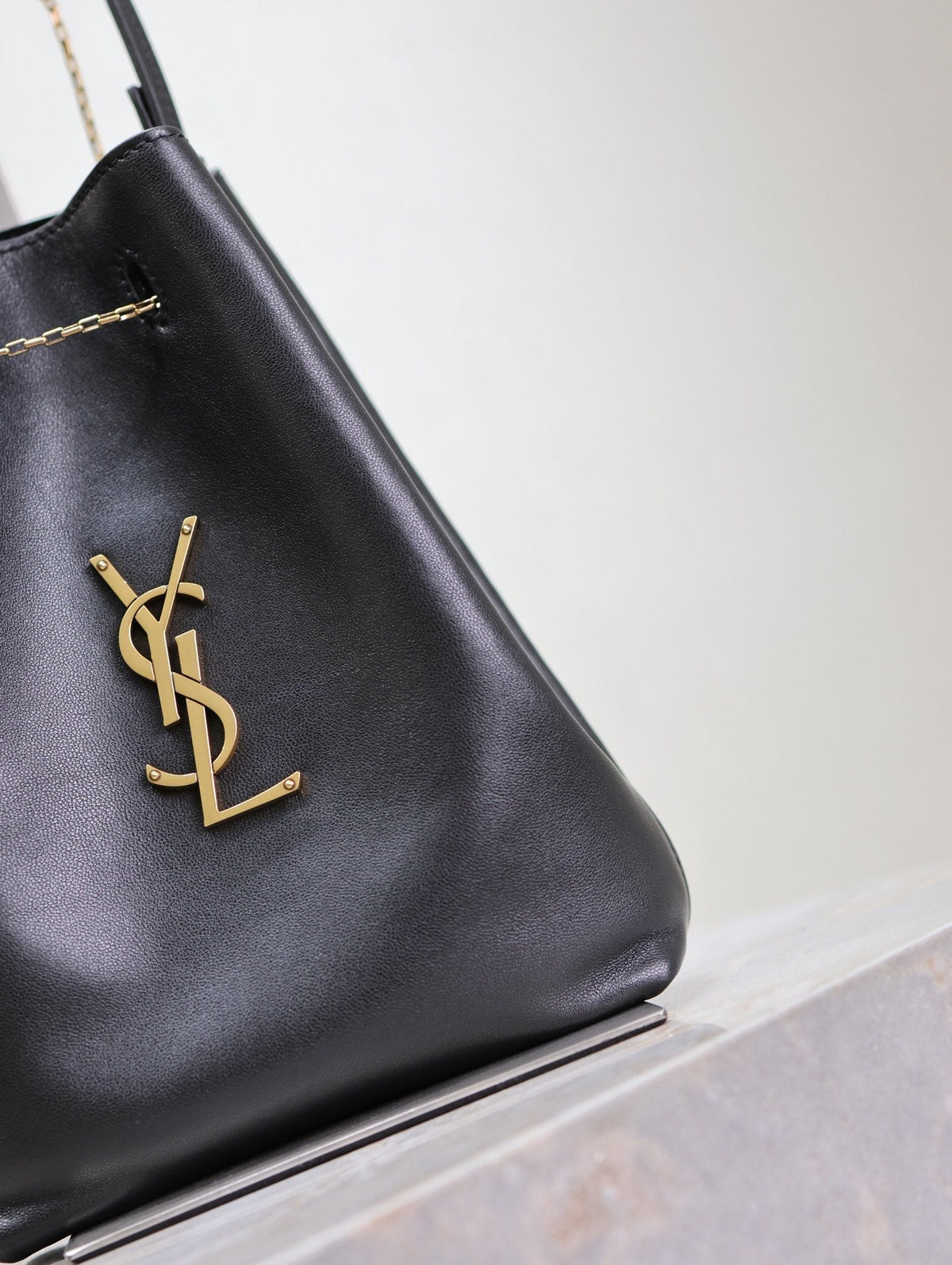 Saint Laurent Pochon Bucket Bag 20 in Black Lambskin Gold Hardware